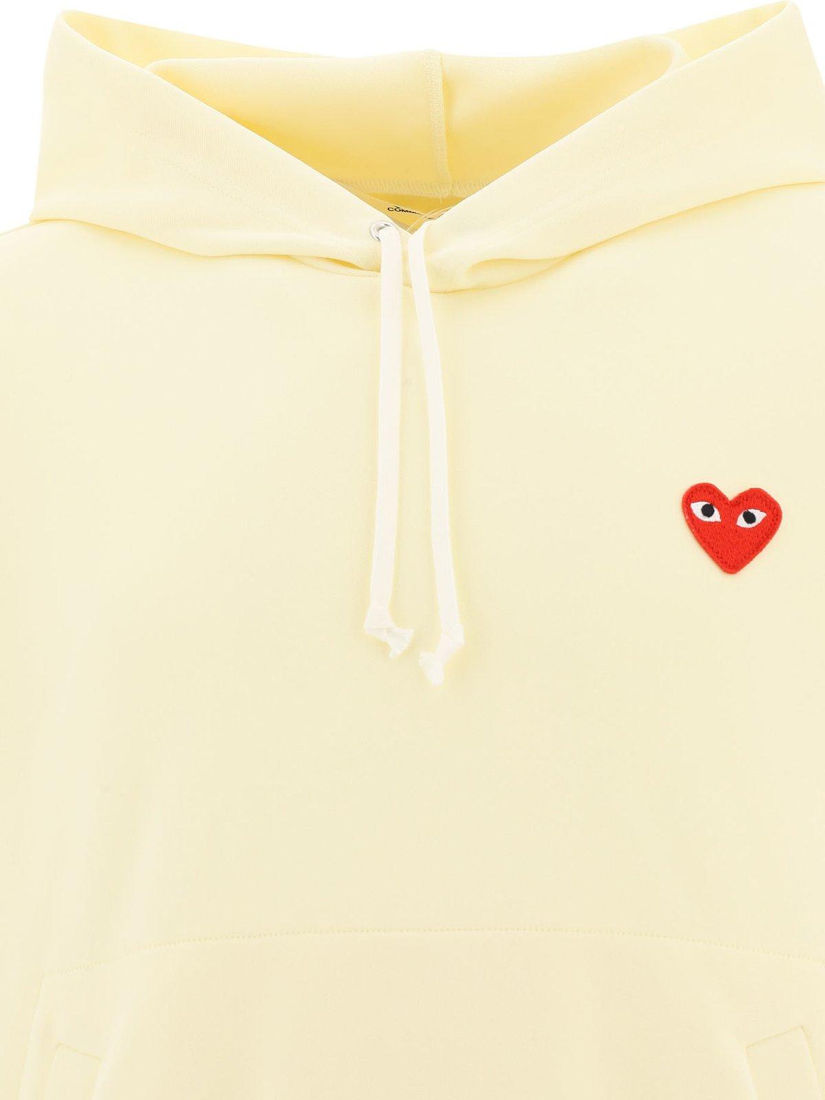 Shop Comme Des Garçons Play Heart Logo Patch Drawstring Hoodie In Ivory