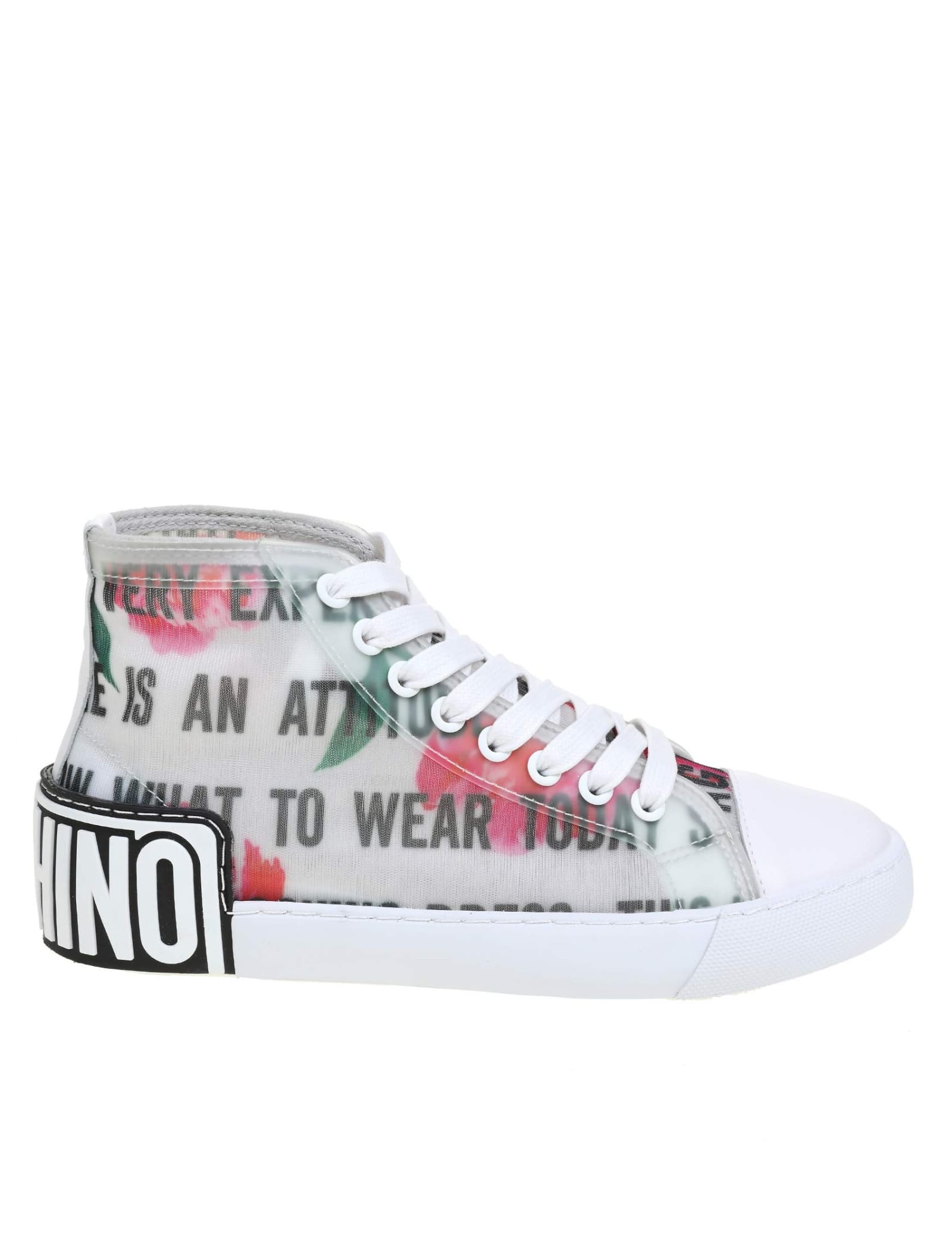 Buy Moschino Sneakers Slogan & Flowers online, shop Moschino shoes with free shipping