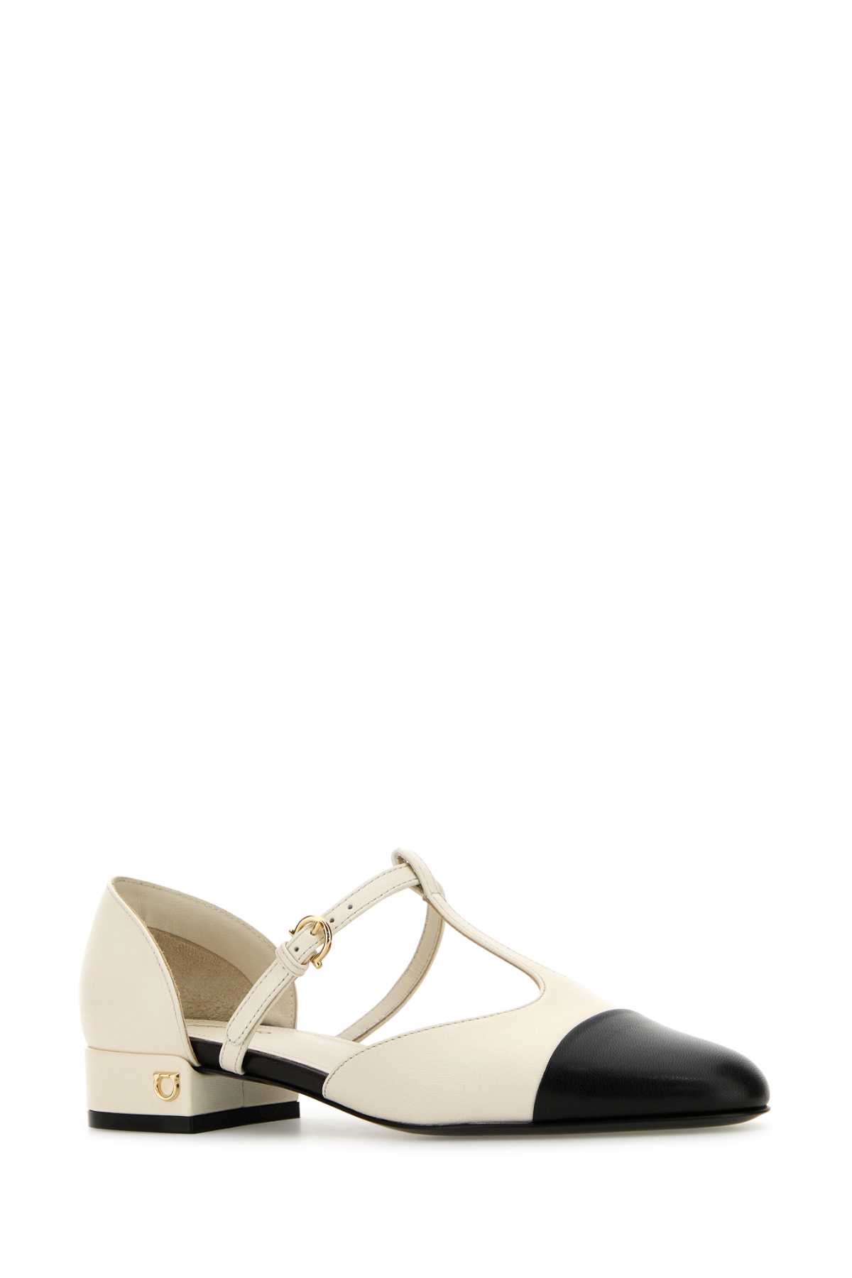 Shop Ferragamo Ivory Leather Linette Ballerinas In Nero