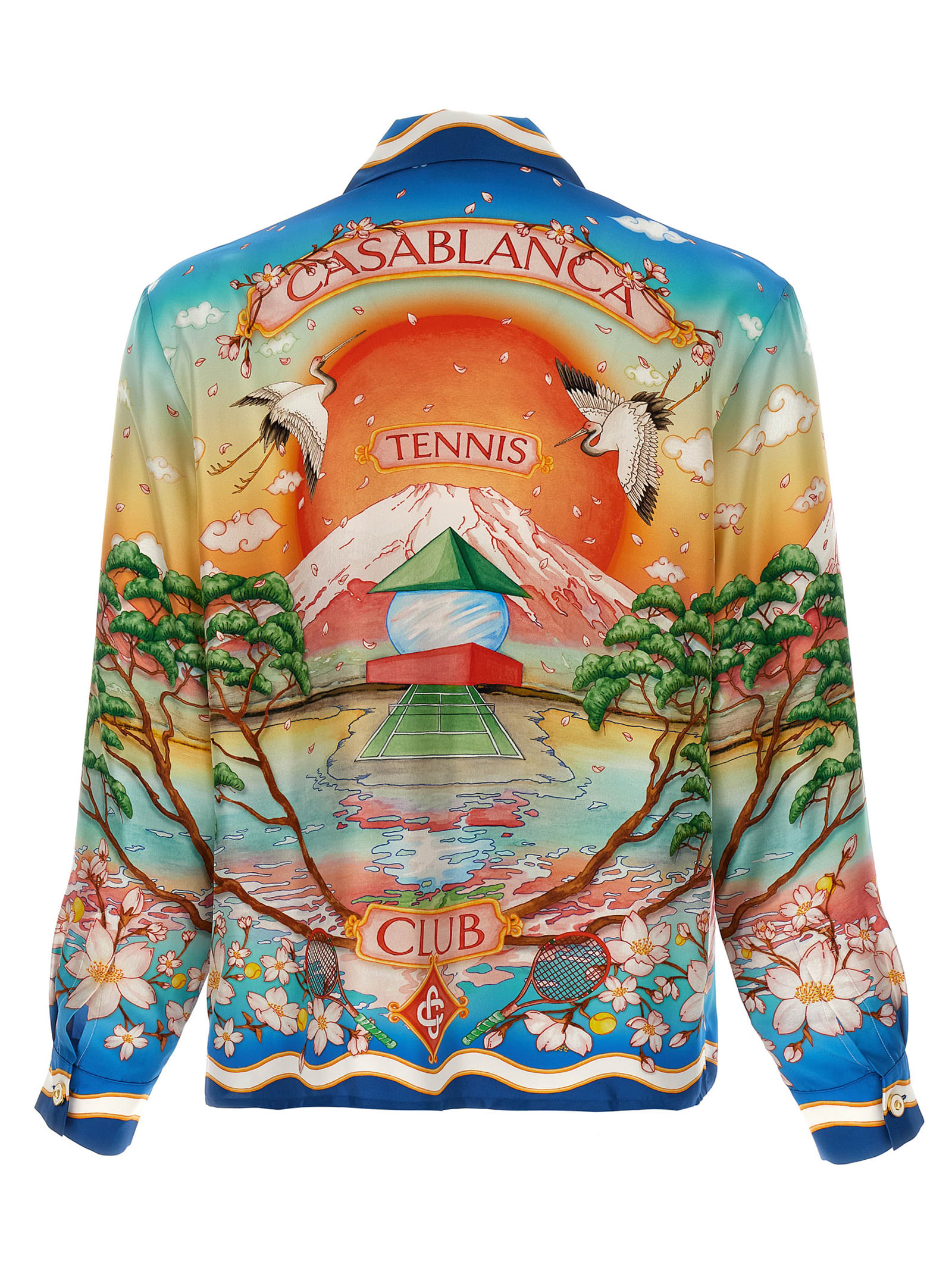 Casablanca Tennis Club Convertible-collar Printed Silk-twill Shirt In Multi