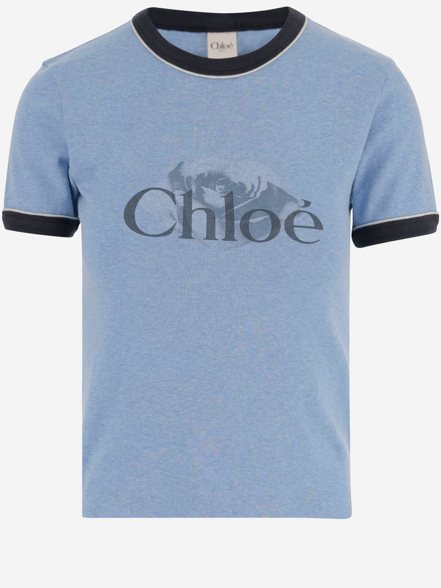 Chloé Short Sleeve Crew Neck T-shirt With Trim In Blue