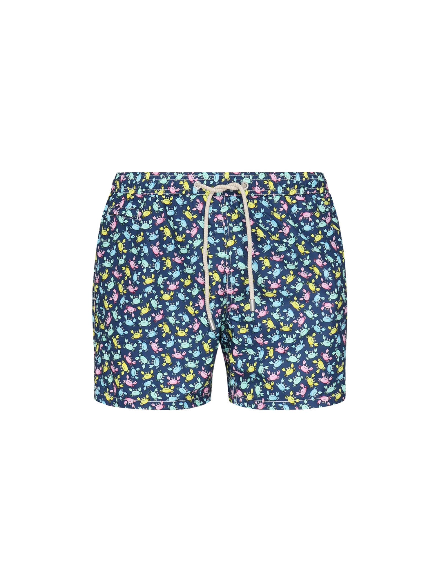 Mc2 Saint Barth Recycled Nylon Swim Trunks With Shark Trouble Multicolor Print In Multi