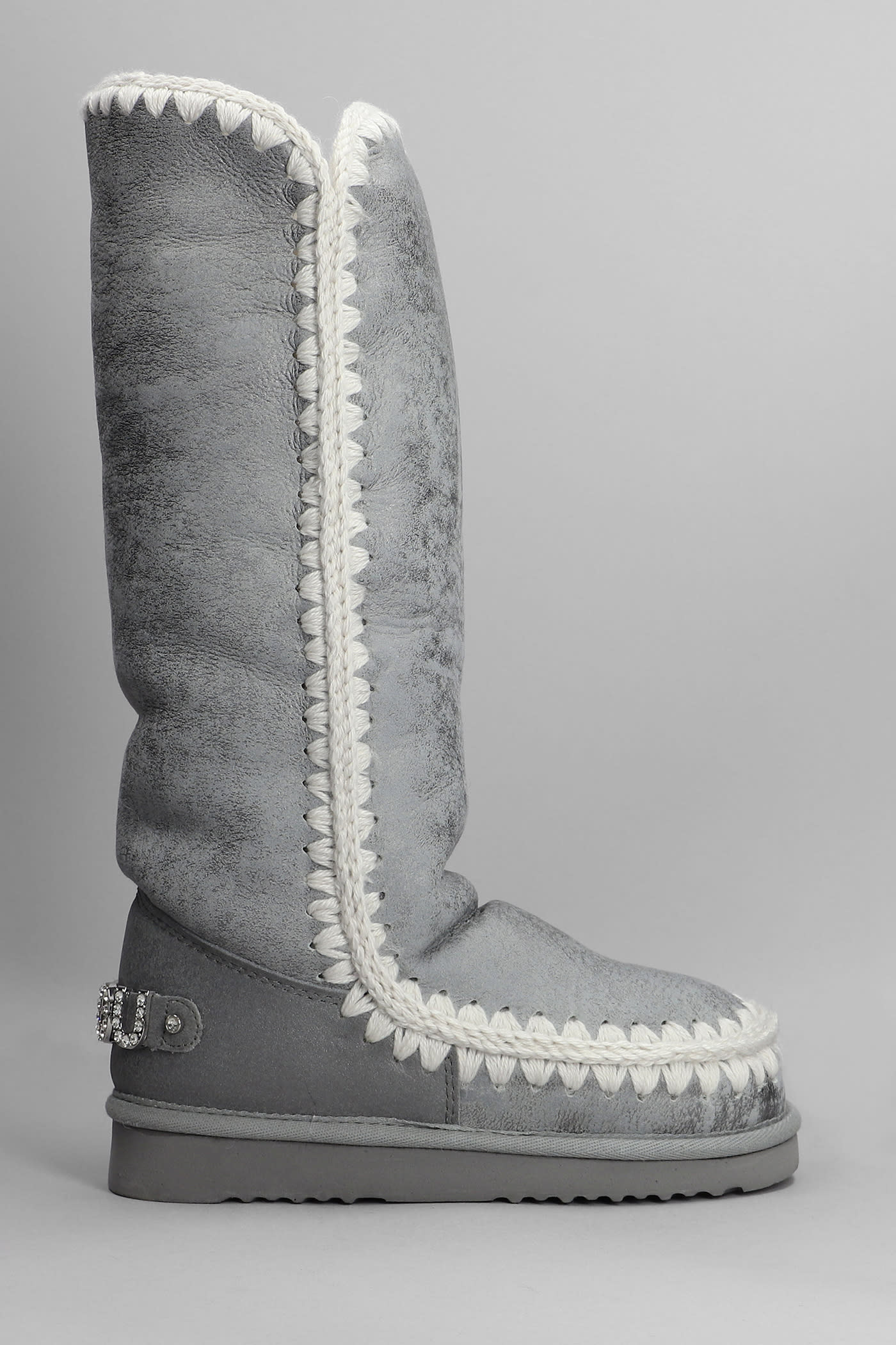 Mou Eskimo 40 Low Heels Boots In Silver Suede
