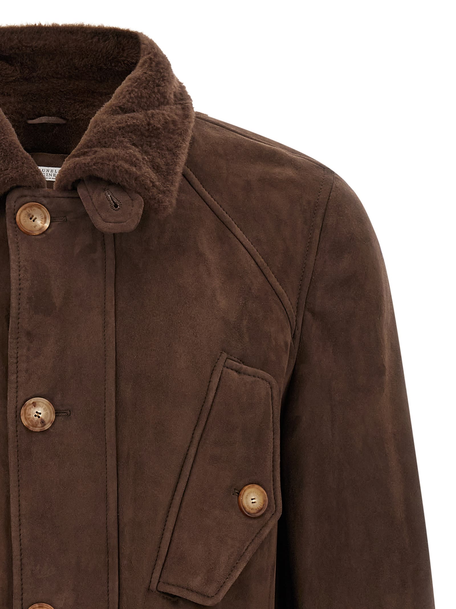 Brunello Cucinelli Parka Model Sheepskin Jacket Puffer Jackets Brown In Brown