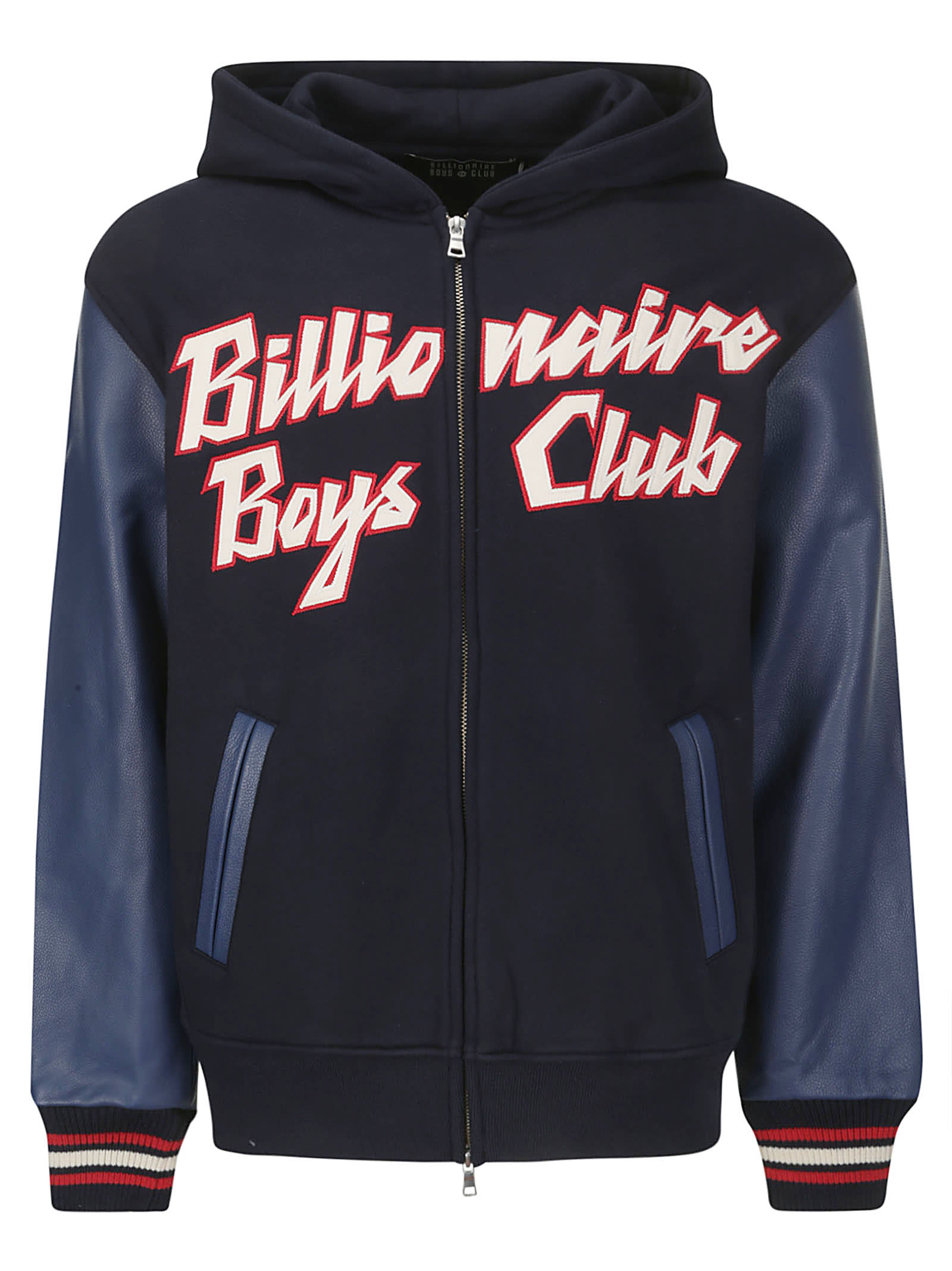 Billionaire Boys Club Leather Sleeve Zip-through Hood In Navy