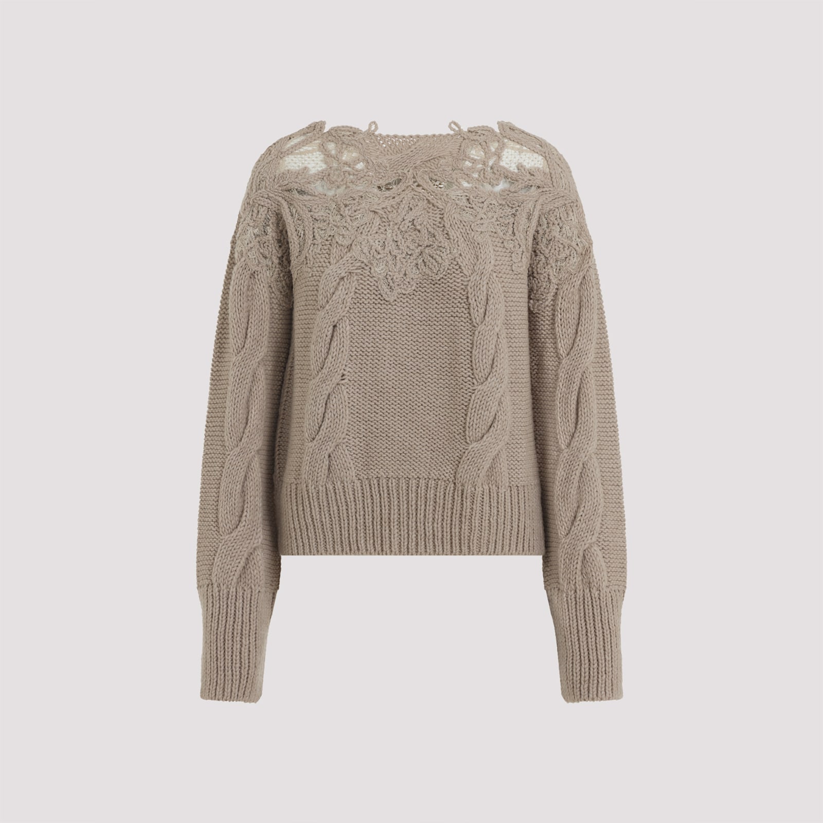 Ermanno Scervino Cropped Turtleneck Sweater With Cable Knit In Brown