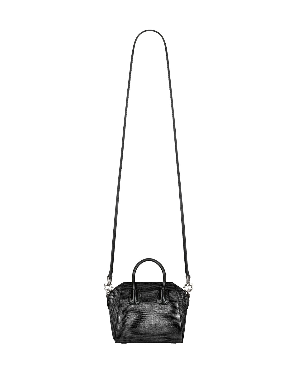 Shop Givenchy Antigona Micro Bag In Black Satin With Rhinestones