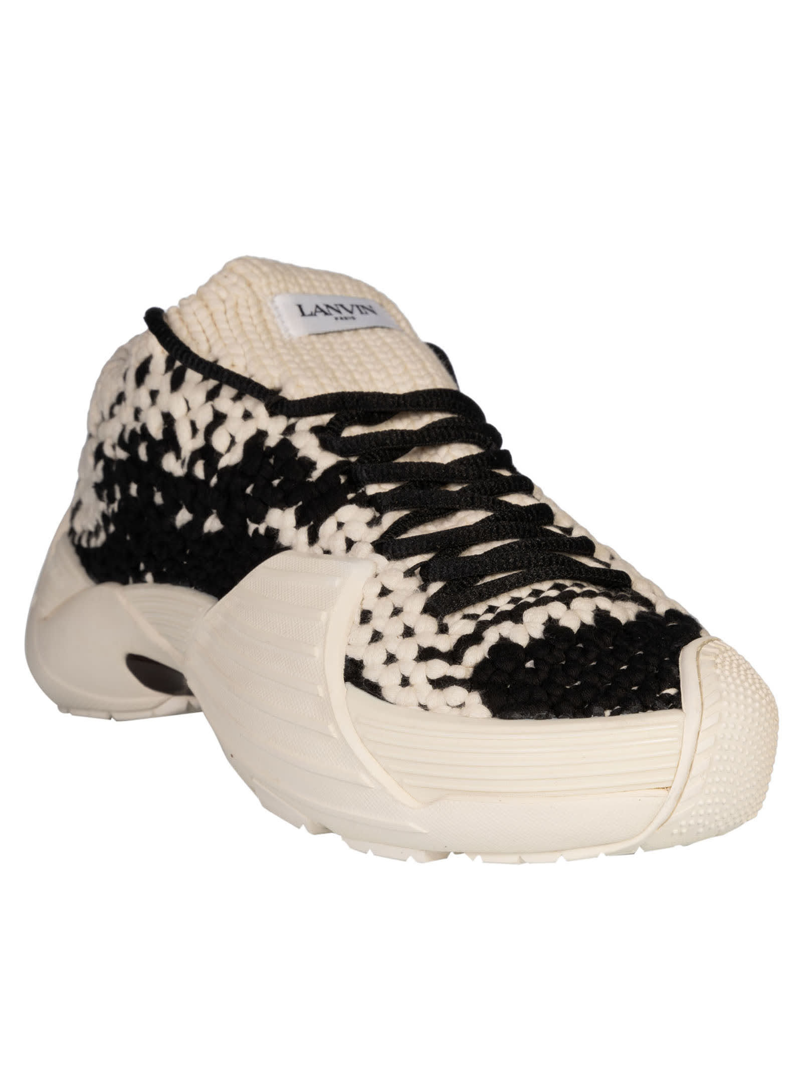 Shop Lanvin Knitted Sneakers In Ecru/black