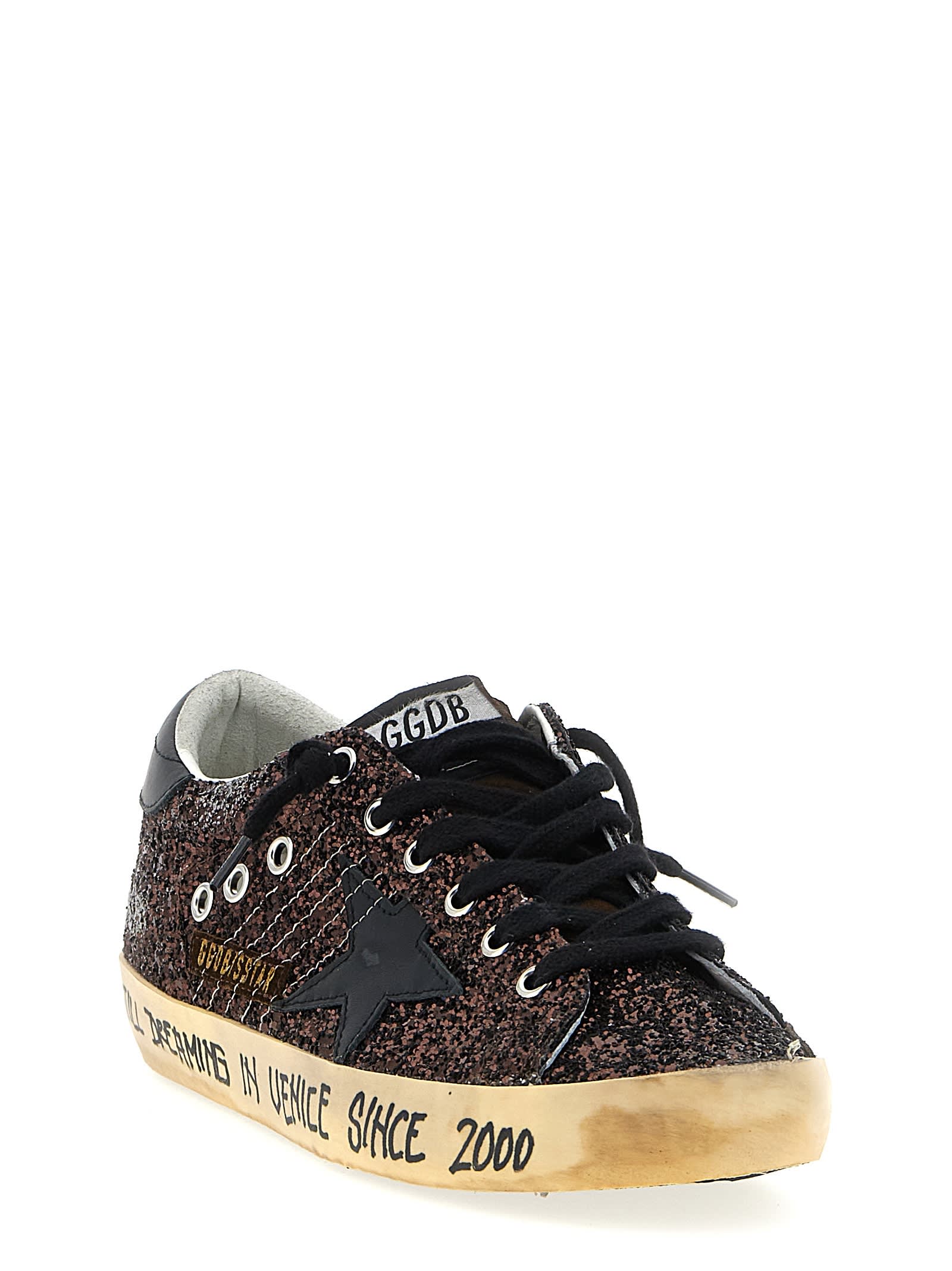 Golden Goose 'shine Bright' Rubber Sole Sneakers In Brown
