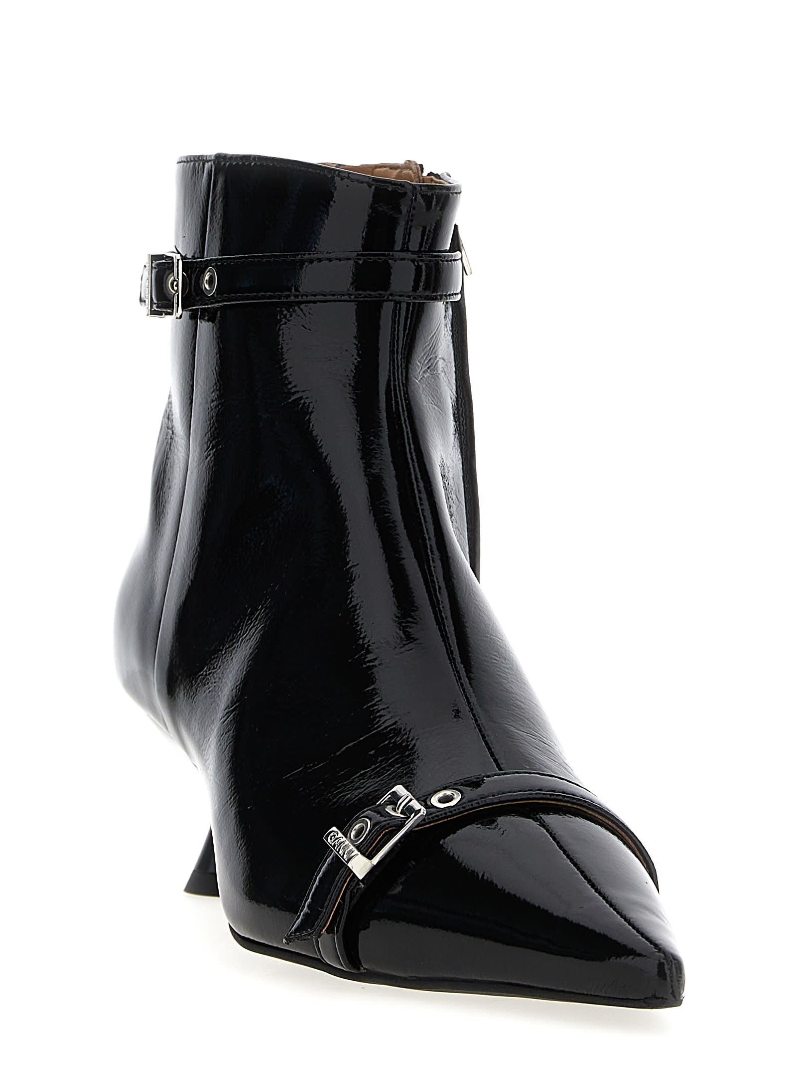 Shop Ganni Eyelets Kitten Heel Ankle Boots In Black