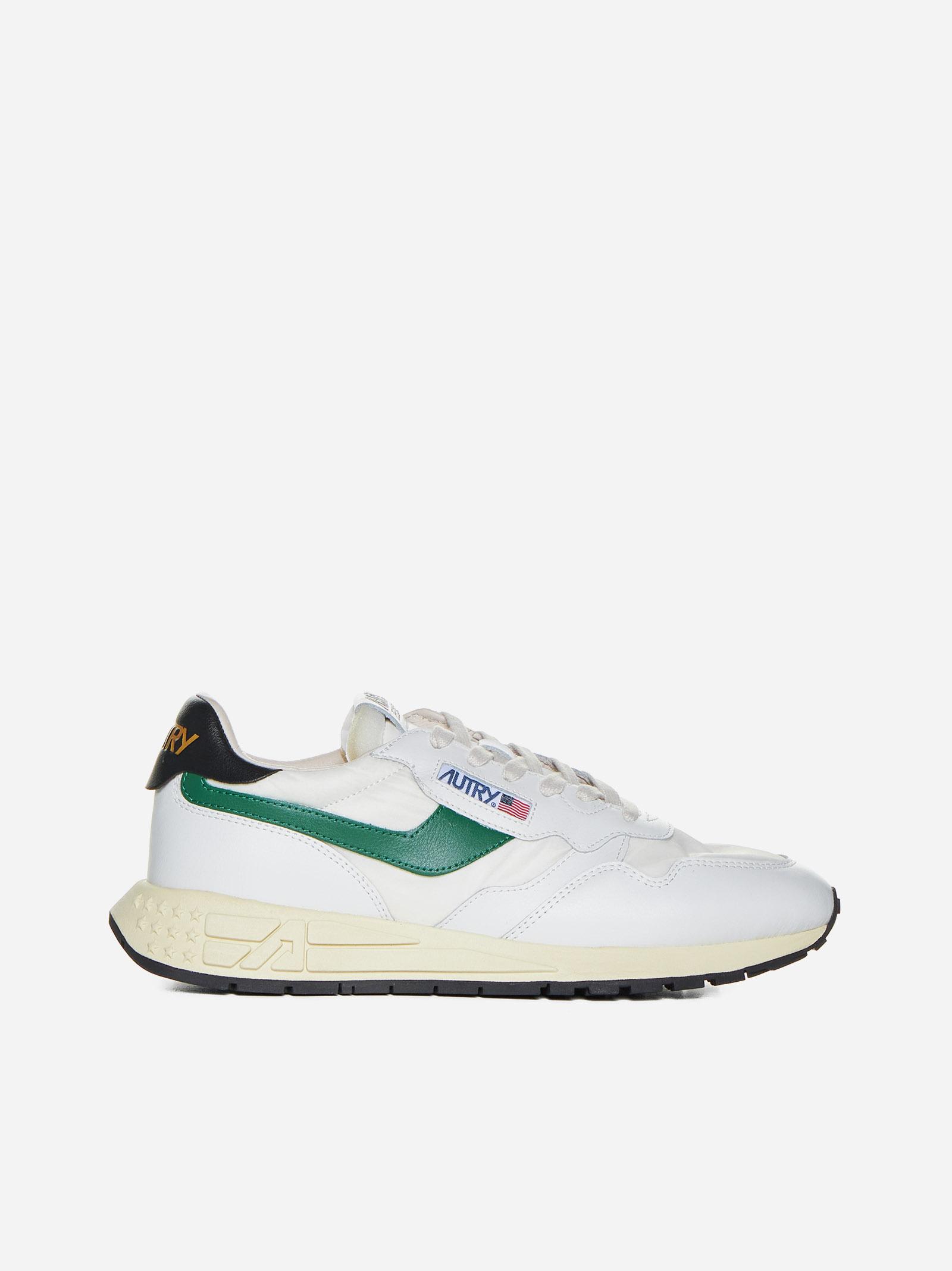 Shop Autry Reelwind Leather And Nylon Low Sneakers In White/amzn