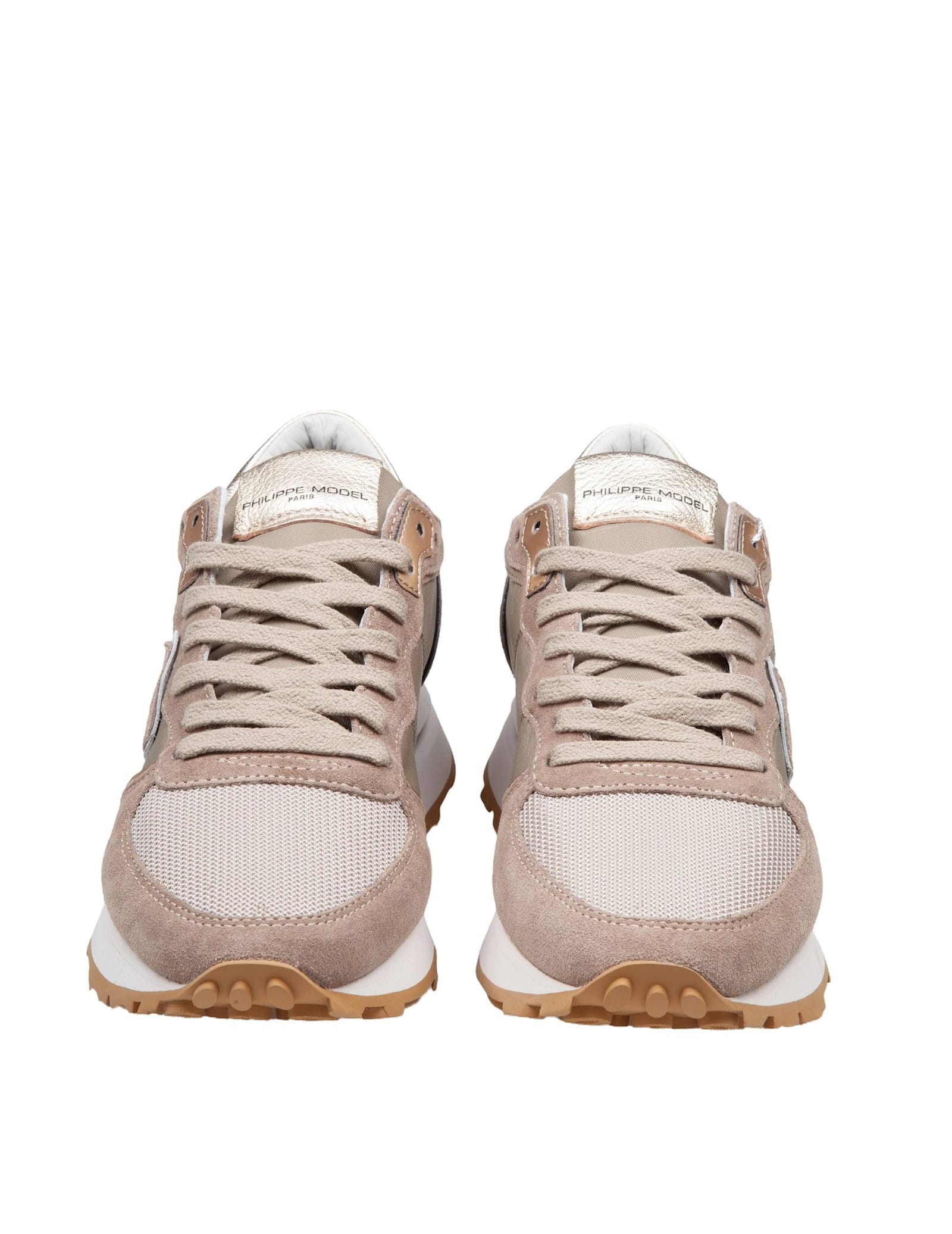 Shop Philippe Model Sneakers Tropez Haute Low In Technical Fabric And Suede In Beige