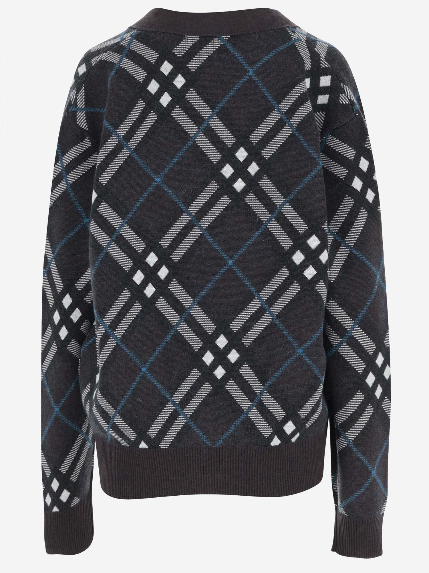 Shop Burberry Wool Blend Cardigan With Check Pattern In Snug Ip Check