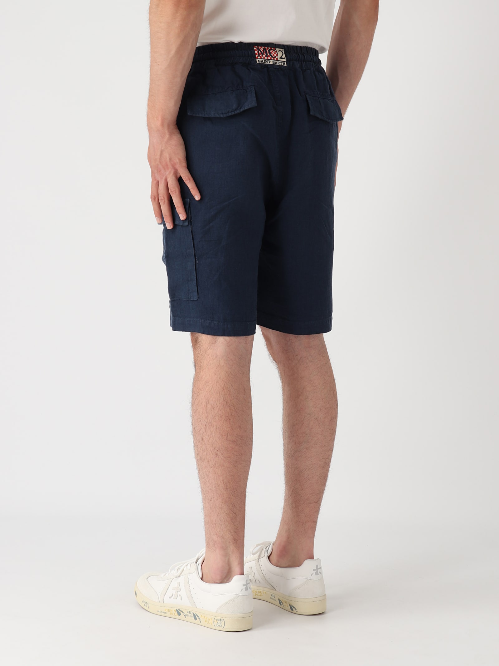Shop Mc2 Saint Barth Bermuda Chinos With Side Poket Shorts In Navy