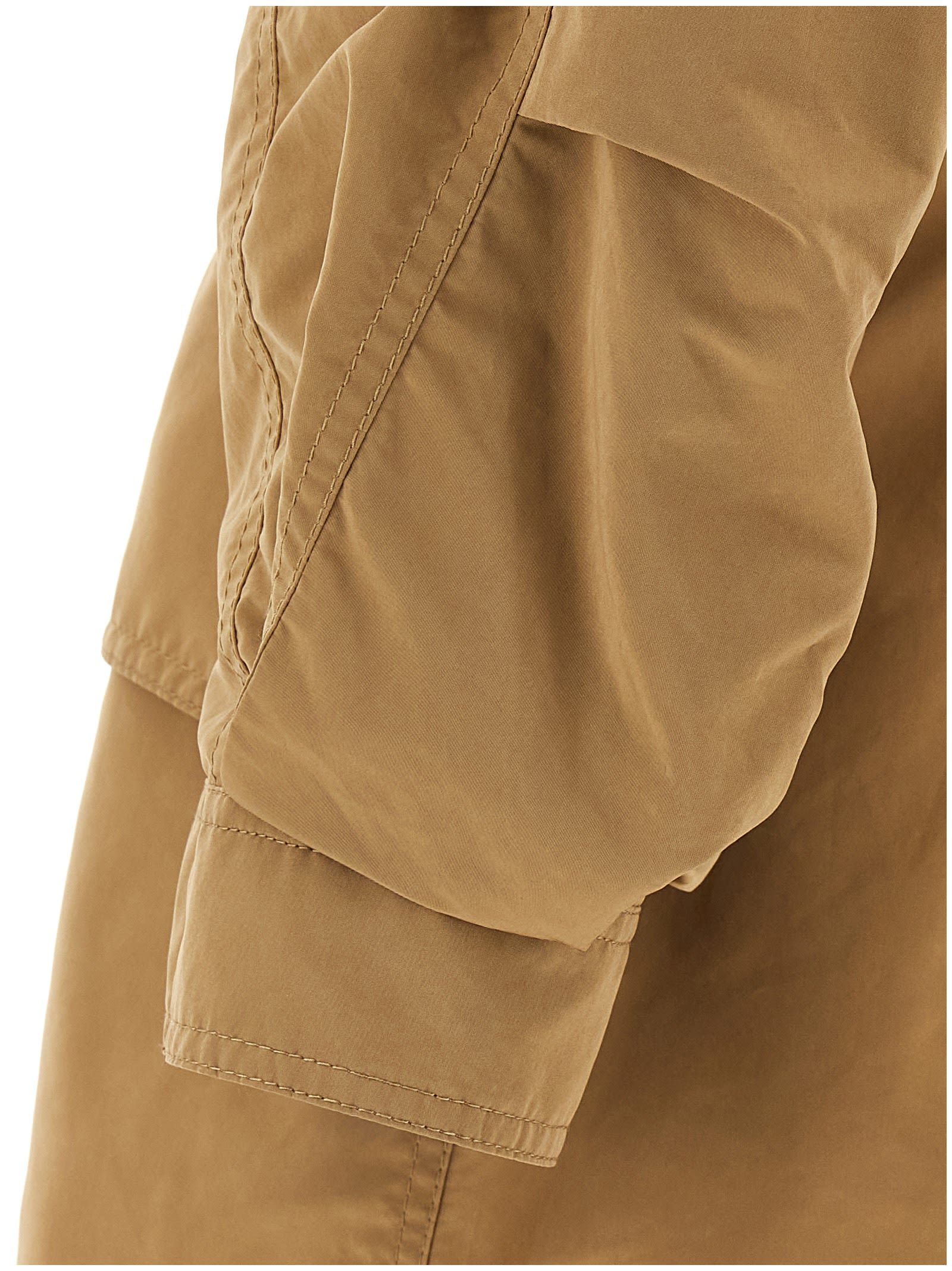 Moncler Drawstring Parka With Epaulettes And Hood In Beige