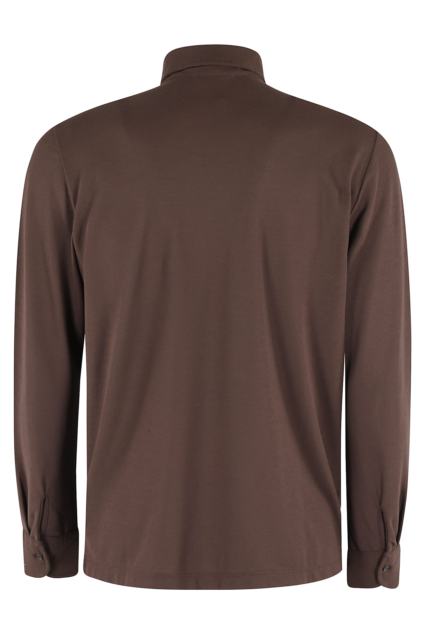 Zanone Brown Ice Cotton Long-sleeved Polo With Classic Collar In Caffe