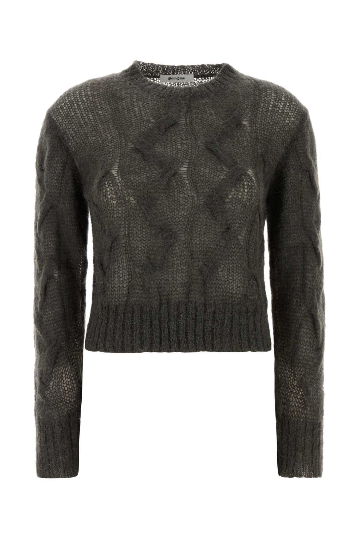 Gimaguas Cropped Cable Knit Long Sleeve Sweater In Gray