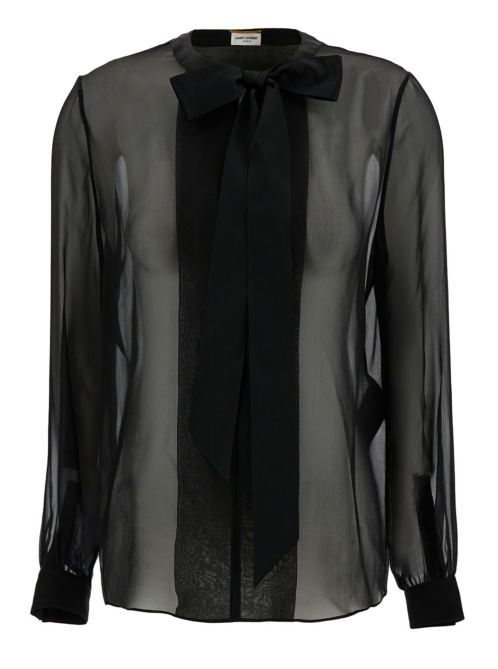 Saint Laurent Black Shirt With Bow Detail In Semi-sheer Silk Woman