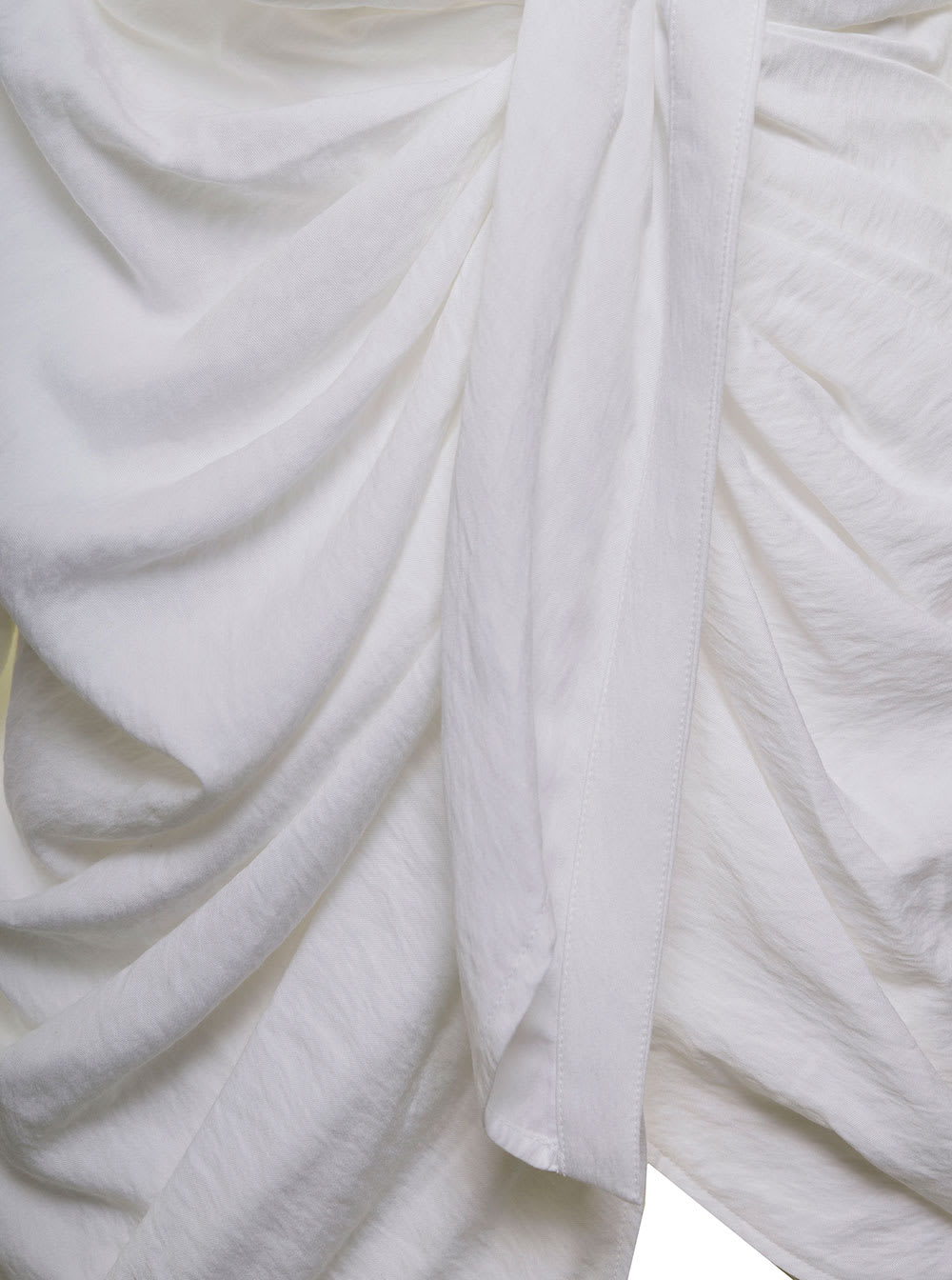 Shop Jacquemus La Robe Bahia White Short Draped Shirt Dress In Viscose Woman