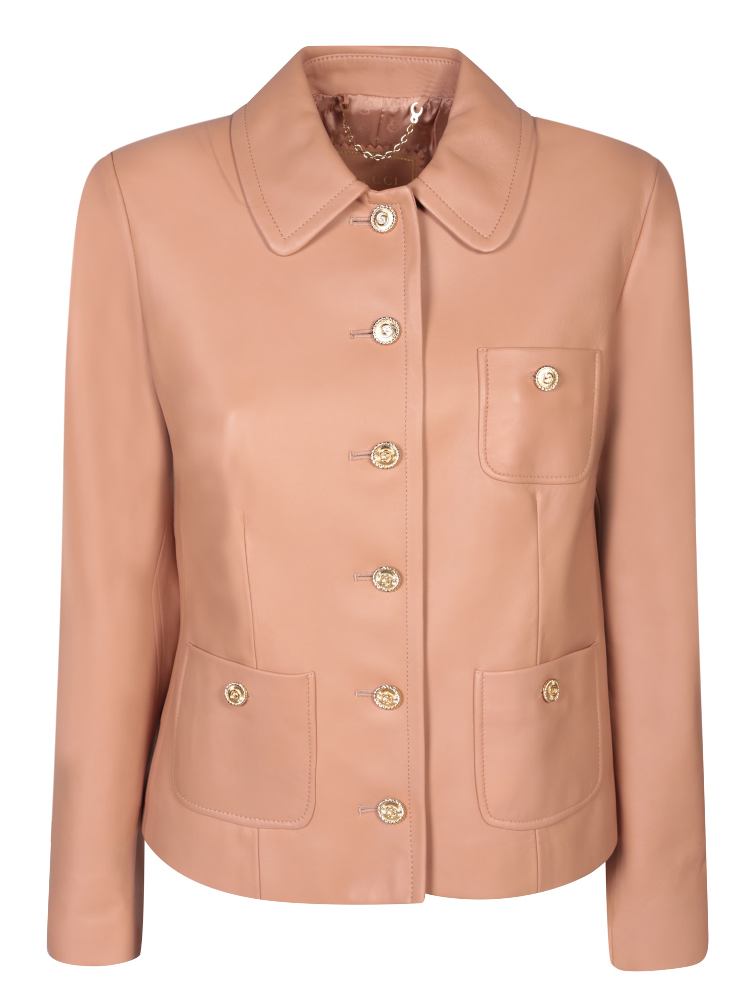 Shop Gucci Leather Pink Jacket