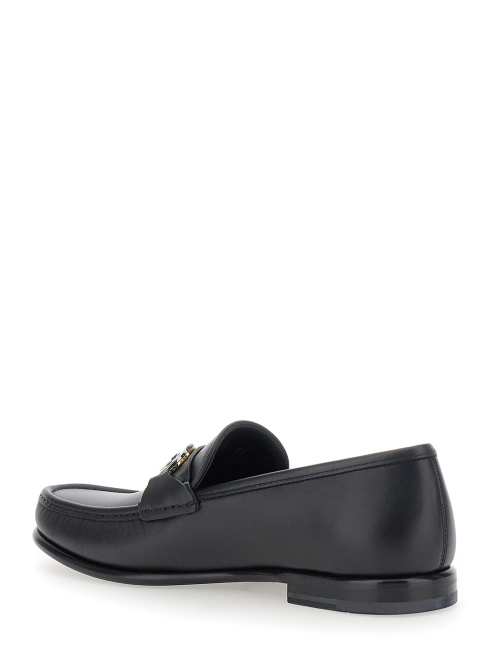 Ferragamo Gancini Ornament Loafers In Calf Leather In Black