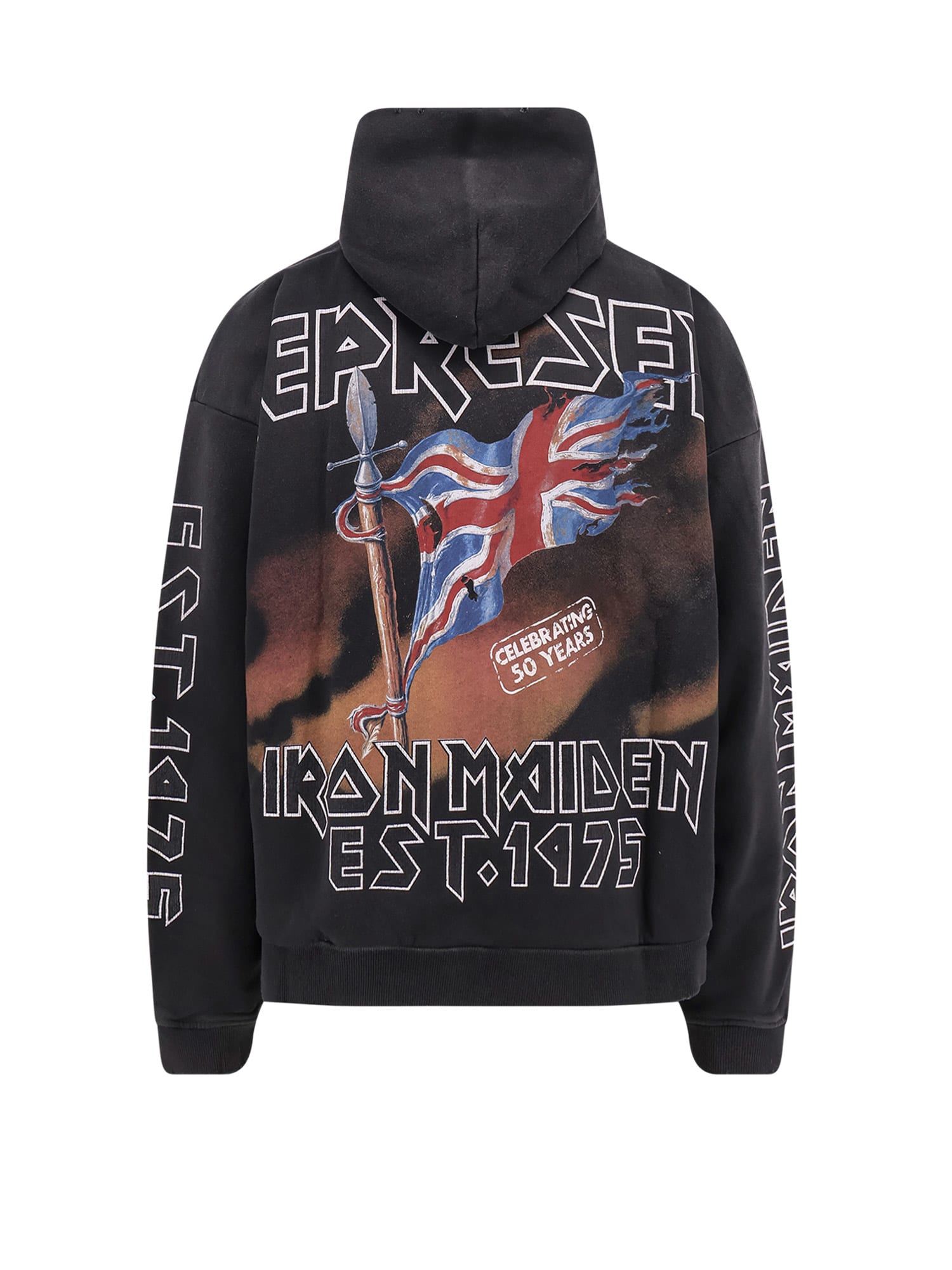 Represent Cotton Sweatshirt With Distressed Effect And Graphic Print In Black