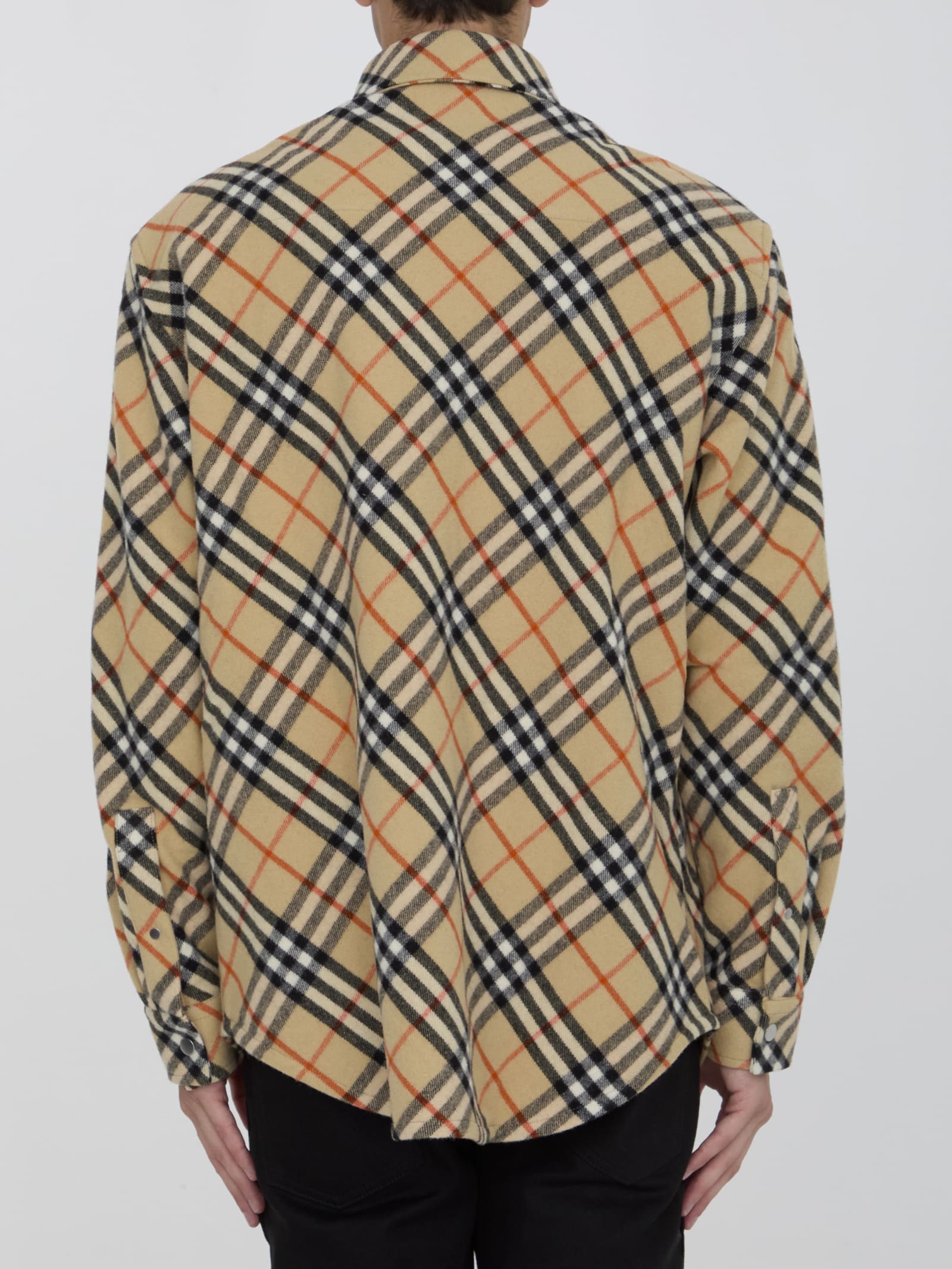 Shop Burberry Check Wool Shirt In Beige