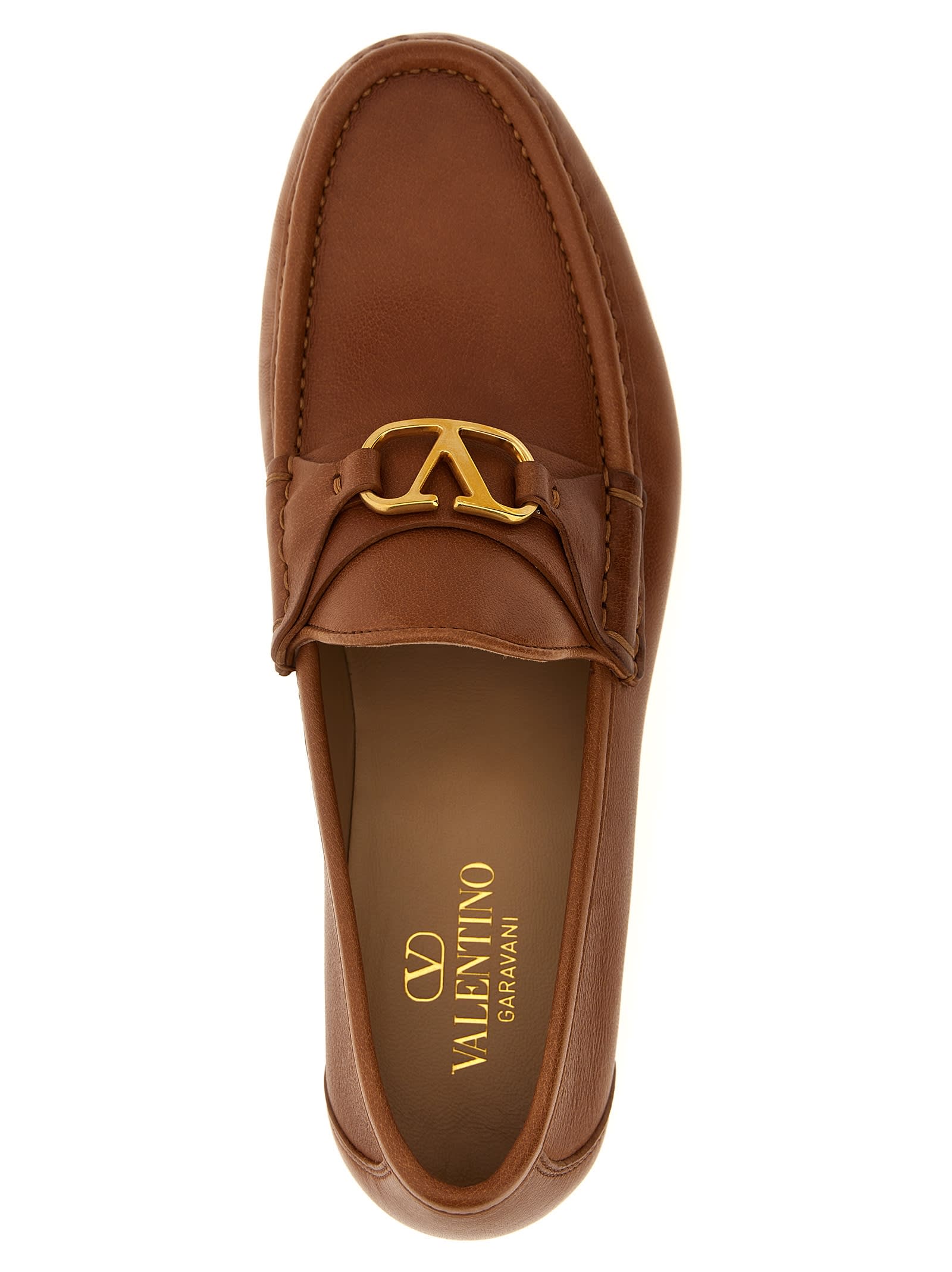 Valentino Vlogo Signature Loafers Gold-tone Hardware In Brown