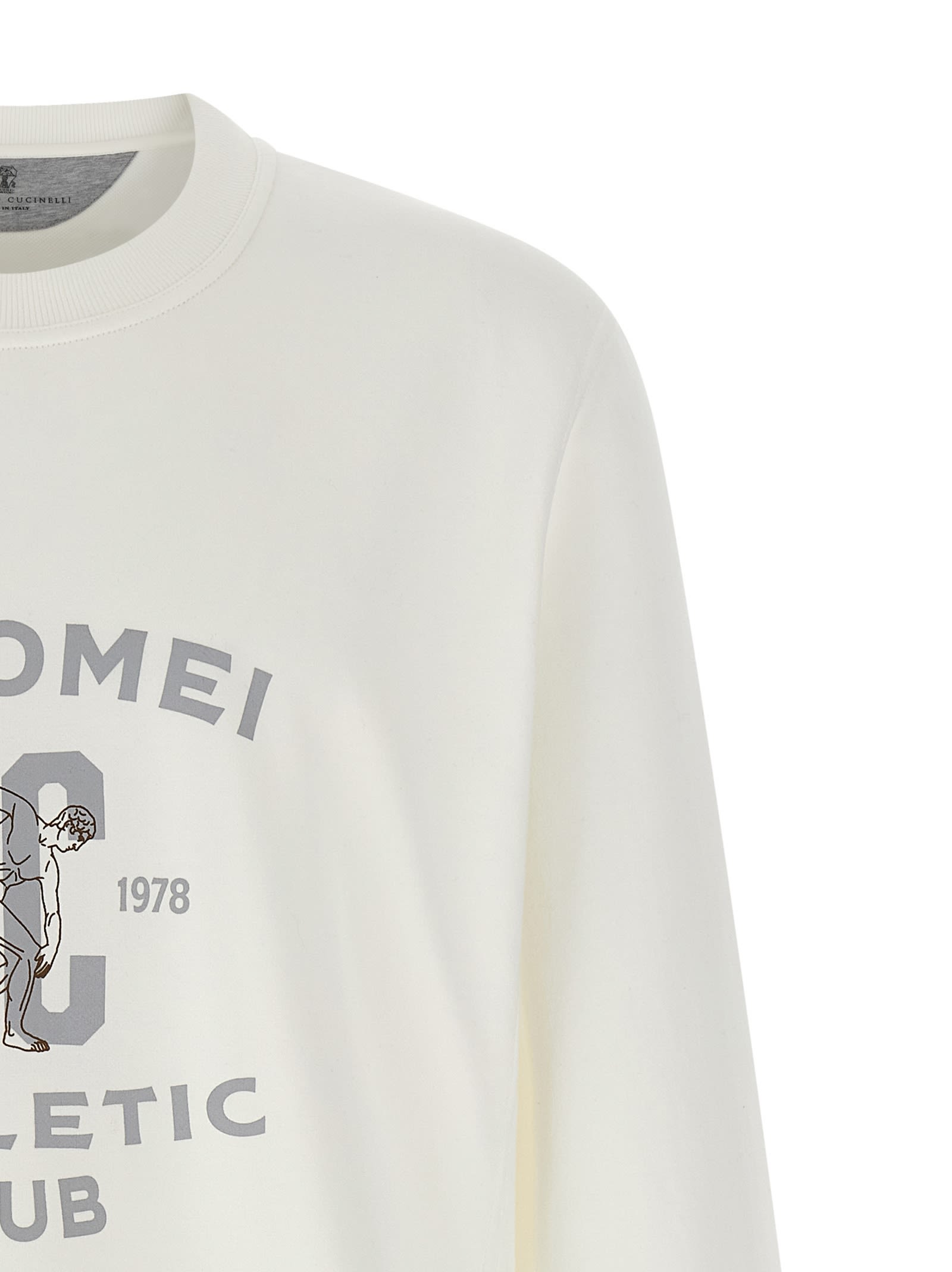 Brunello Cucinelli Men Techno Cotton Fleece Topwear With Print In White