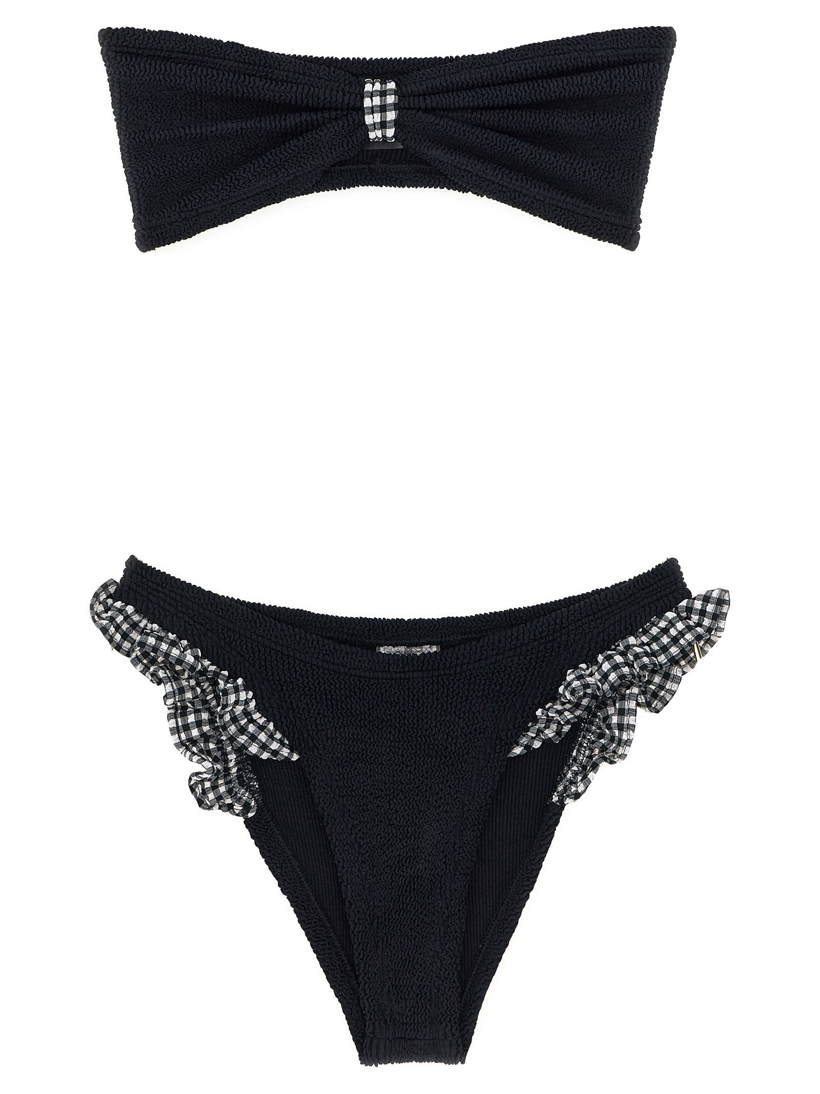 Hunza G Textured Bandeau Bikini Ruffle Accents In Multi