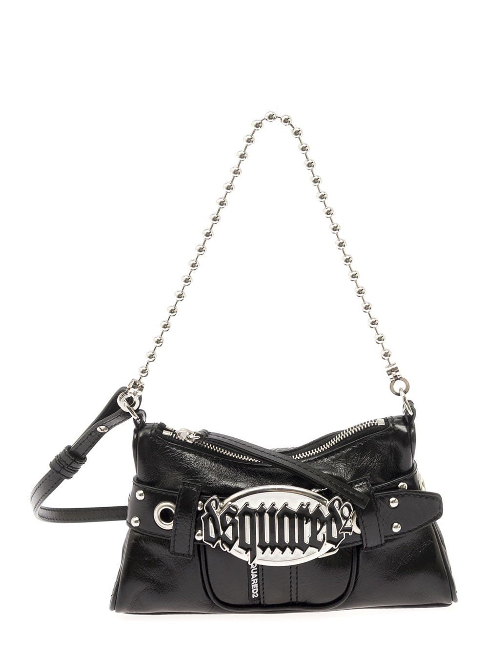 Shop Dsquared2 Gothic Black Shoulder Bag With Belt Detail In Smooth Leather Woman