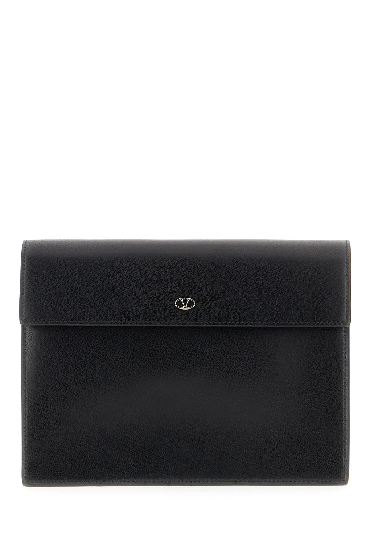 Valentino Garavani Black Leather Clutch In Nero Marrone