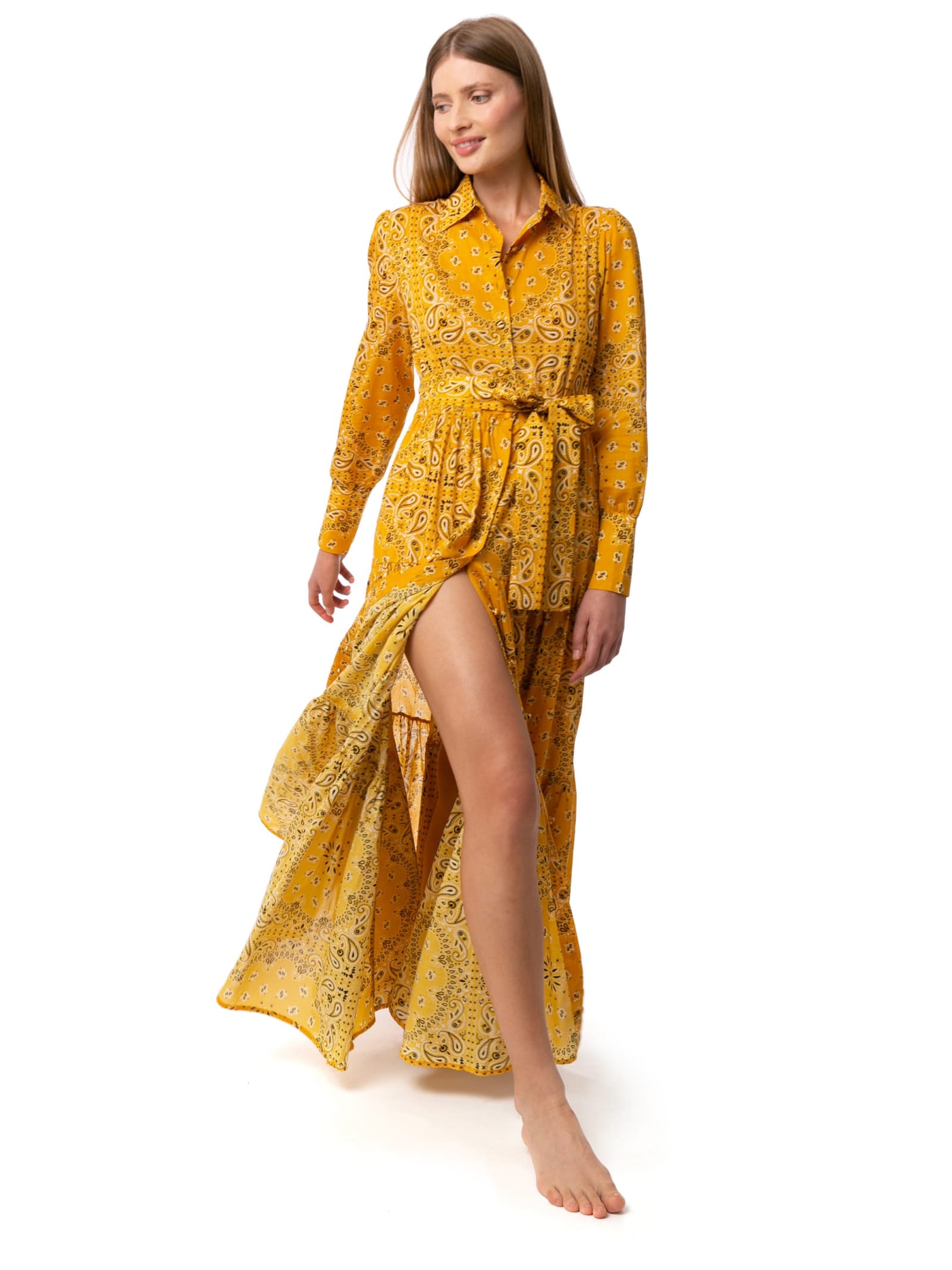 Shop Mc2 Saint Barth Woman Ochre Bandanna Long Dress Jensen In Yellow
