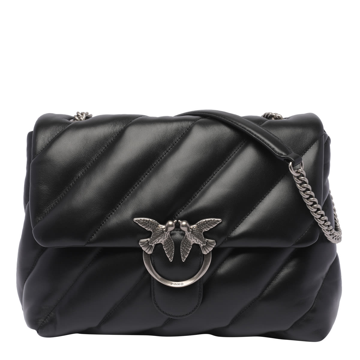 Shop Pinko Big Love Puff Shoulder Bag In Nero-old Silver