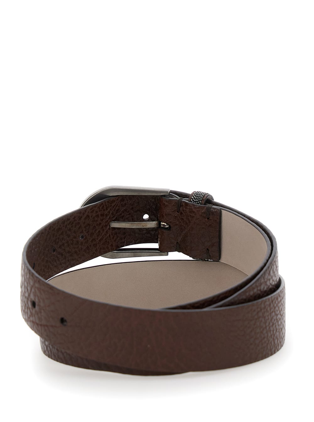 Shop Brunello Cucinelli Brown Belt With Monile Detail In Hammered Leather Woman