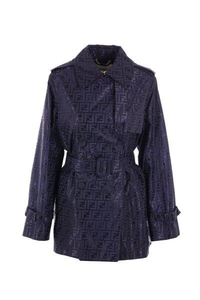 Ff Jacquard Belted-waist Trench Coat