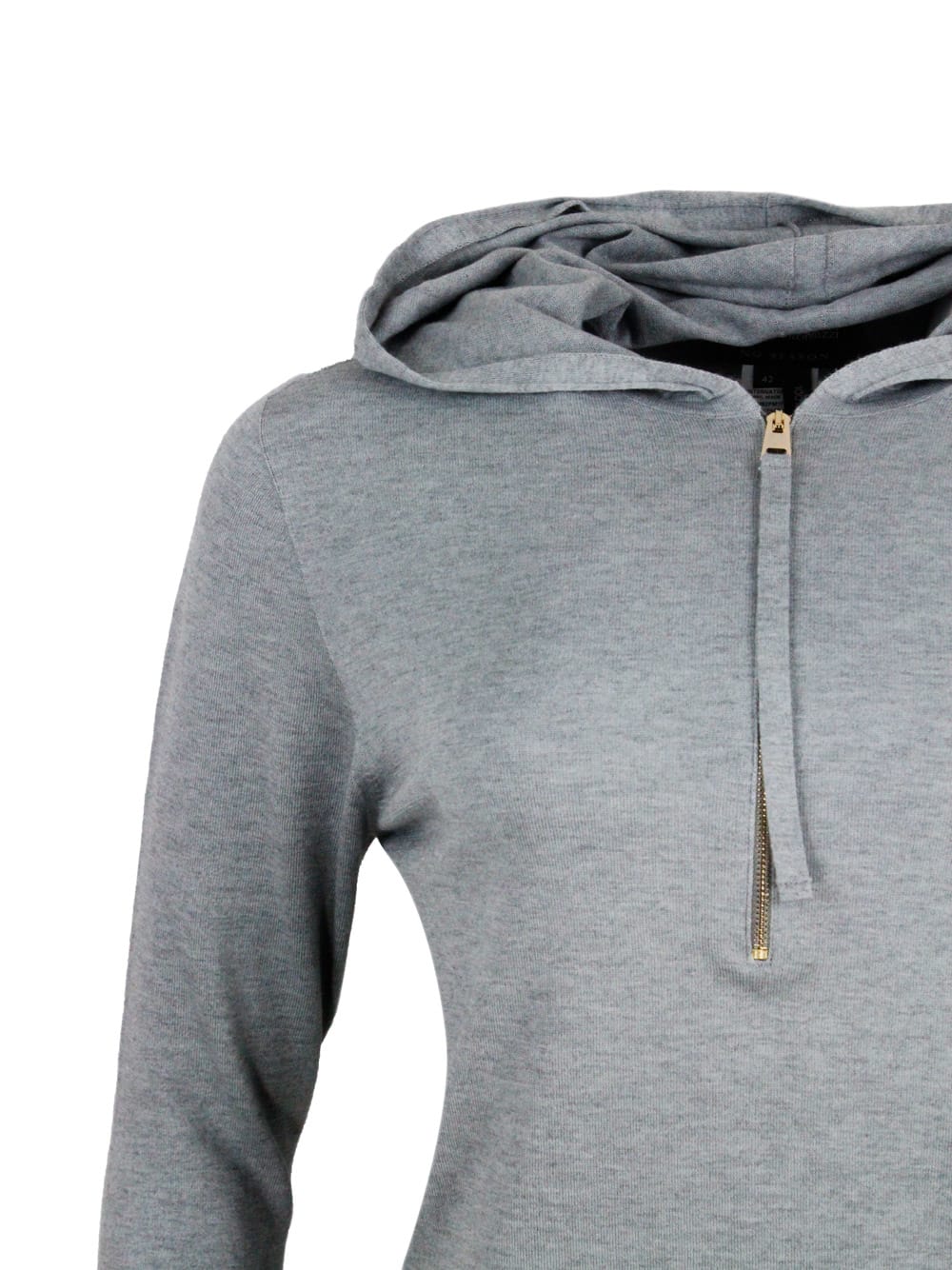 Shop Lorena Antoniazzi Half-zip Sweater With Long-sleeved Hood In Cotton And Cashmere In Grey
