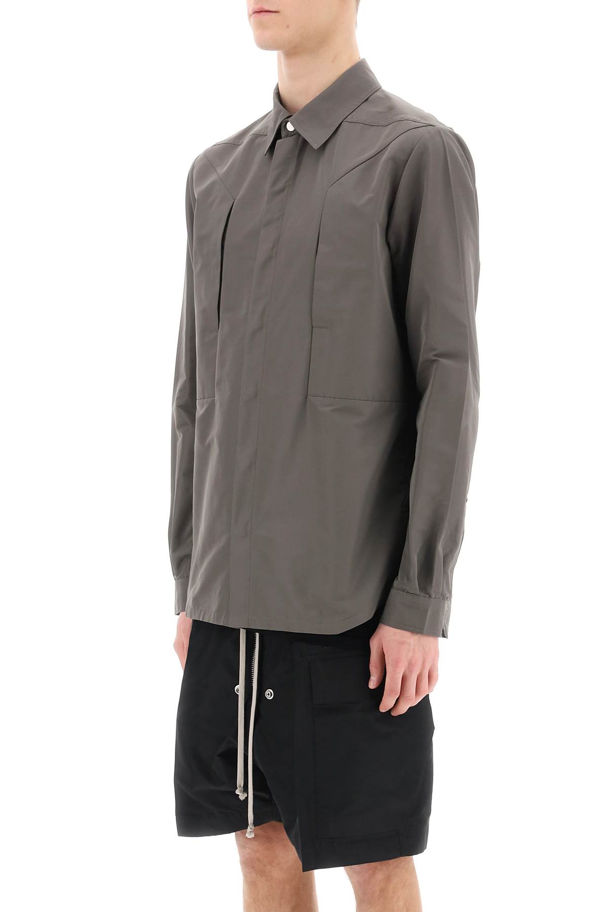 Shop Rick Owens Faille Overshirt With Fog Pockets In Dust