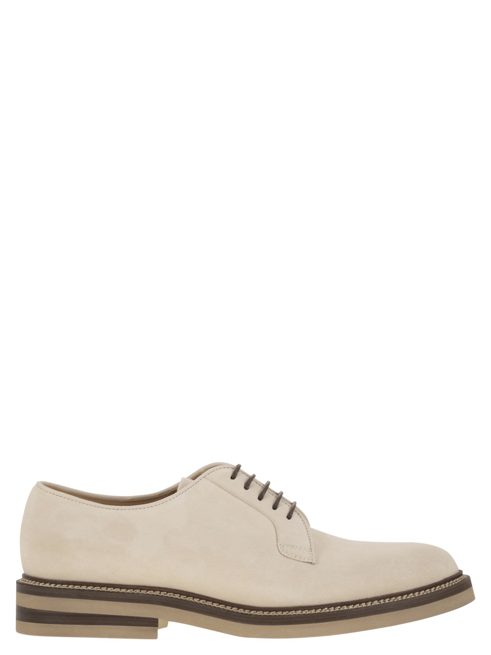 Brunello Cucinelli Suede Lace-up Shoe With Contrasting Midsole In Milk