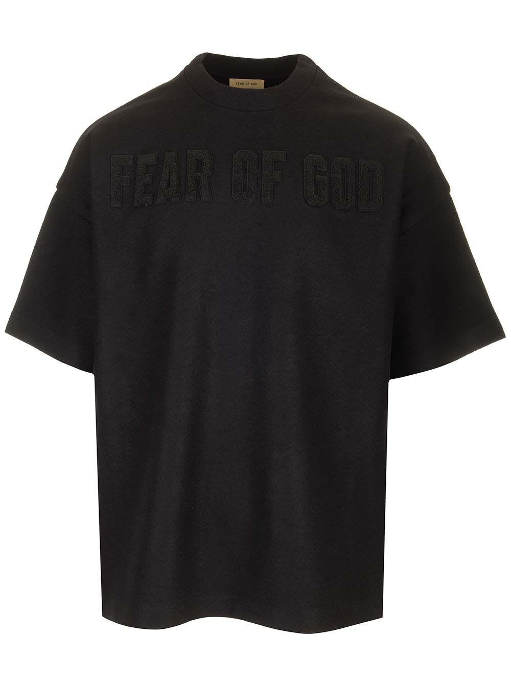 Shop Fear Of God Merino Logo Patch Short Sleeve Tee In Black