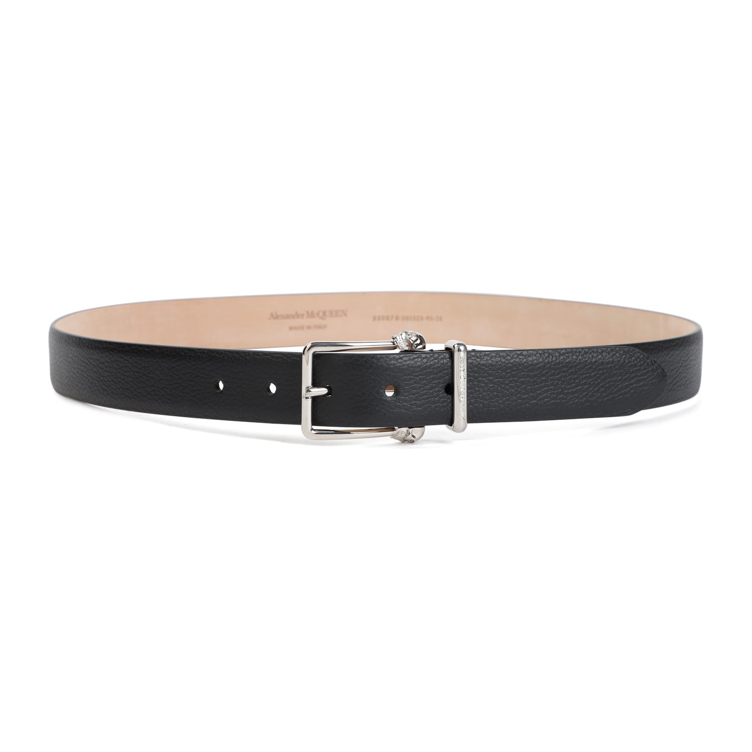 Shop Alexander Mcqueen Thin Twin Skull Belt In Black