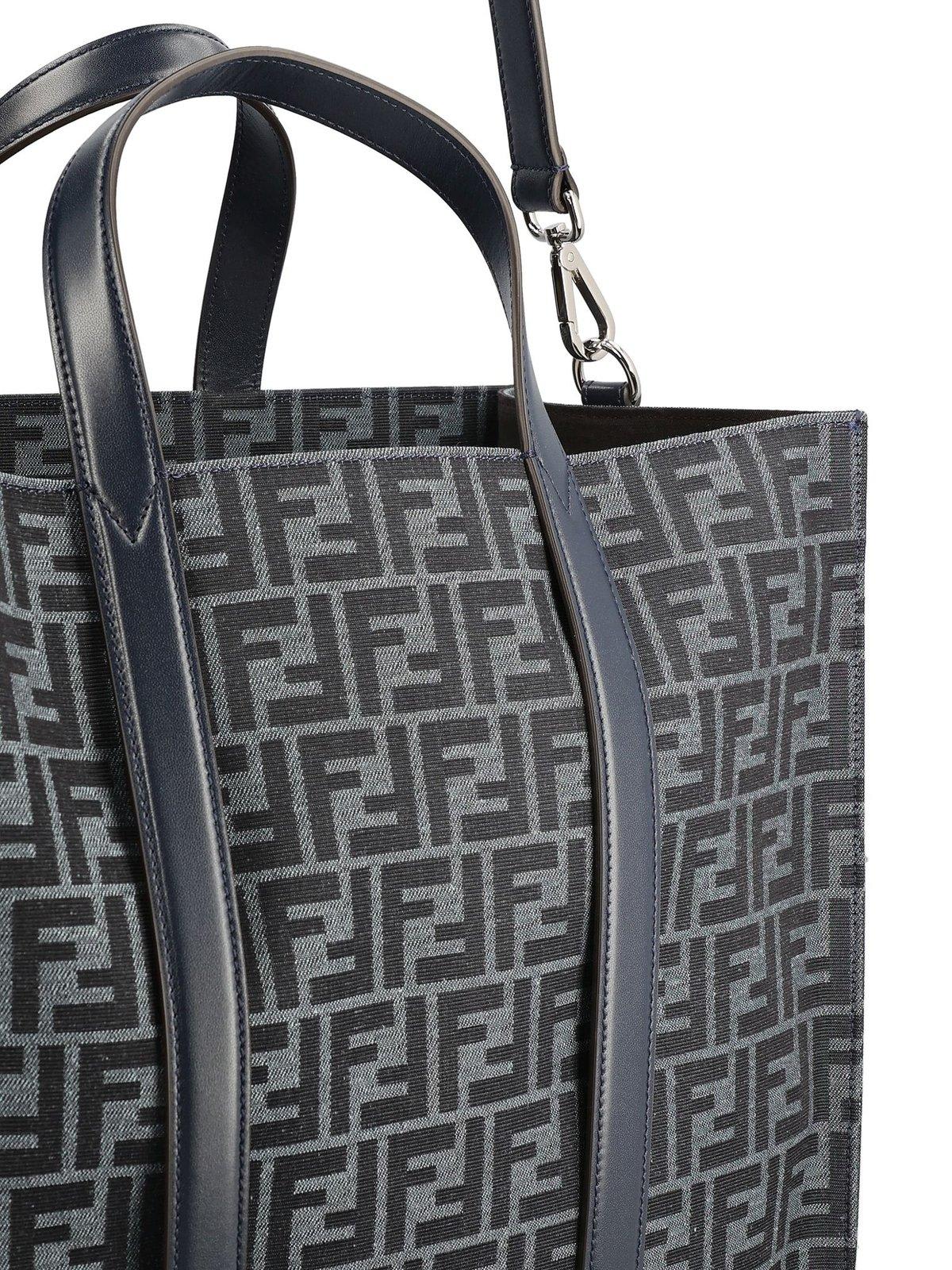 Shop Fendi Ff Jacquard Top Handle Bag In Denim Blue