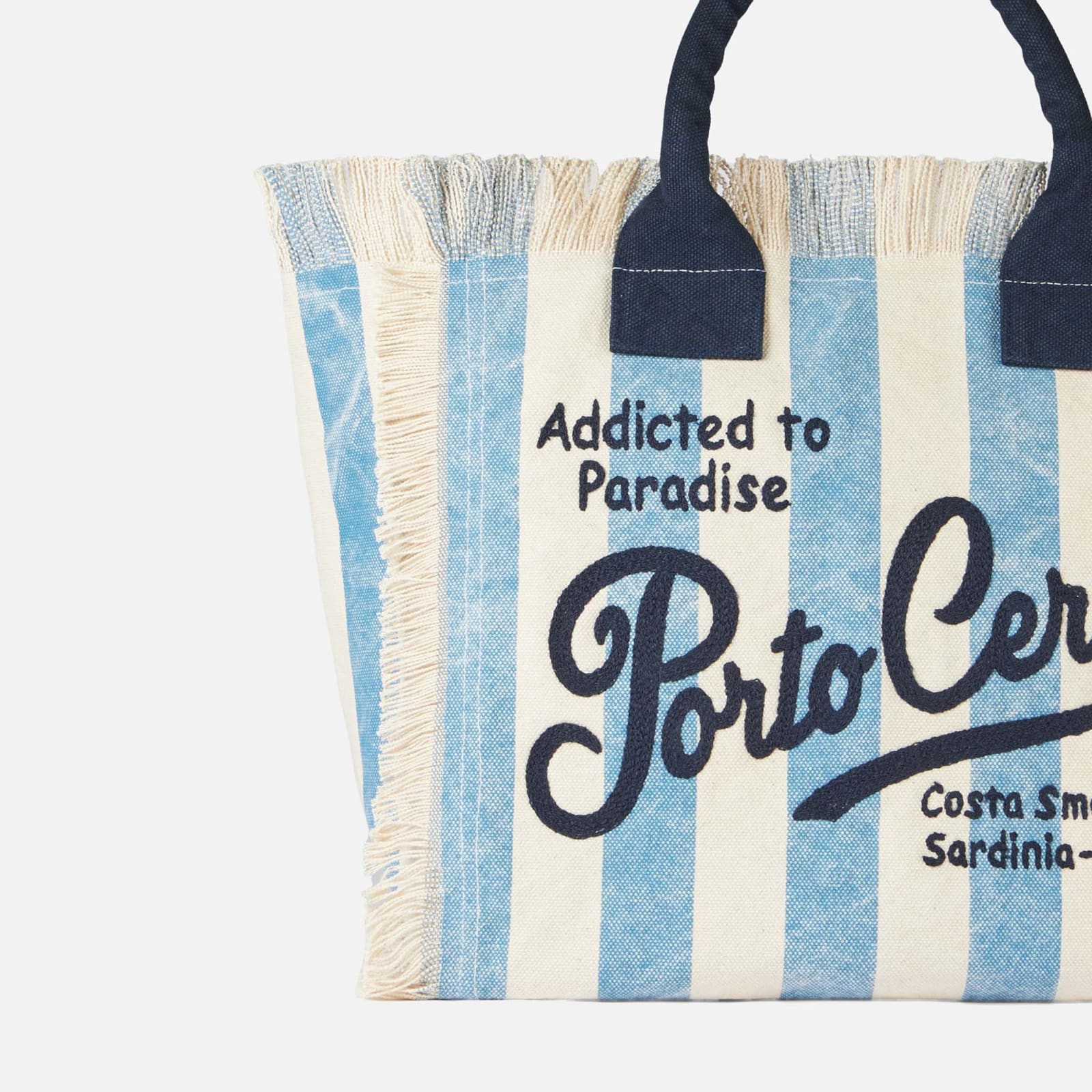 Shop Mc2 Saint Barth Vanity Canvas Shoulder Bag With Porto Cervo Print In Blue