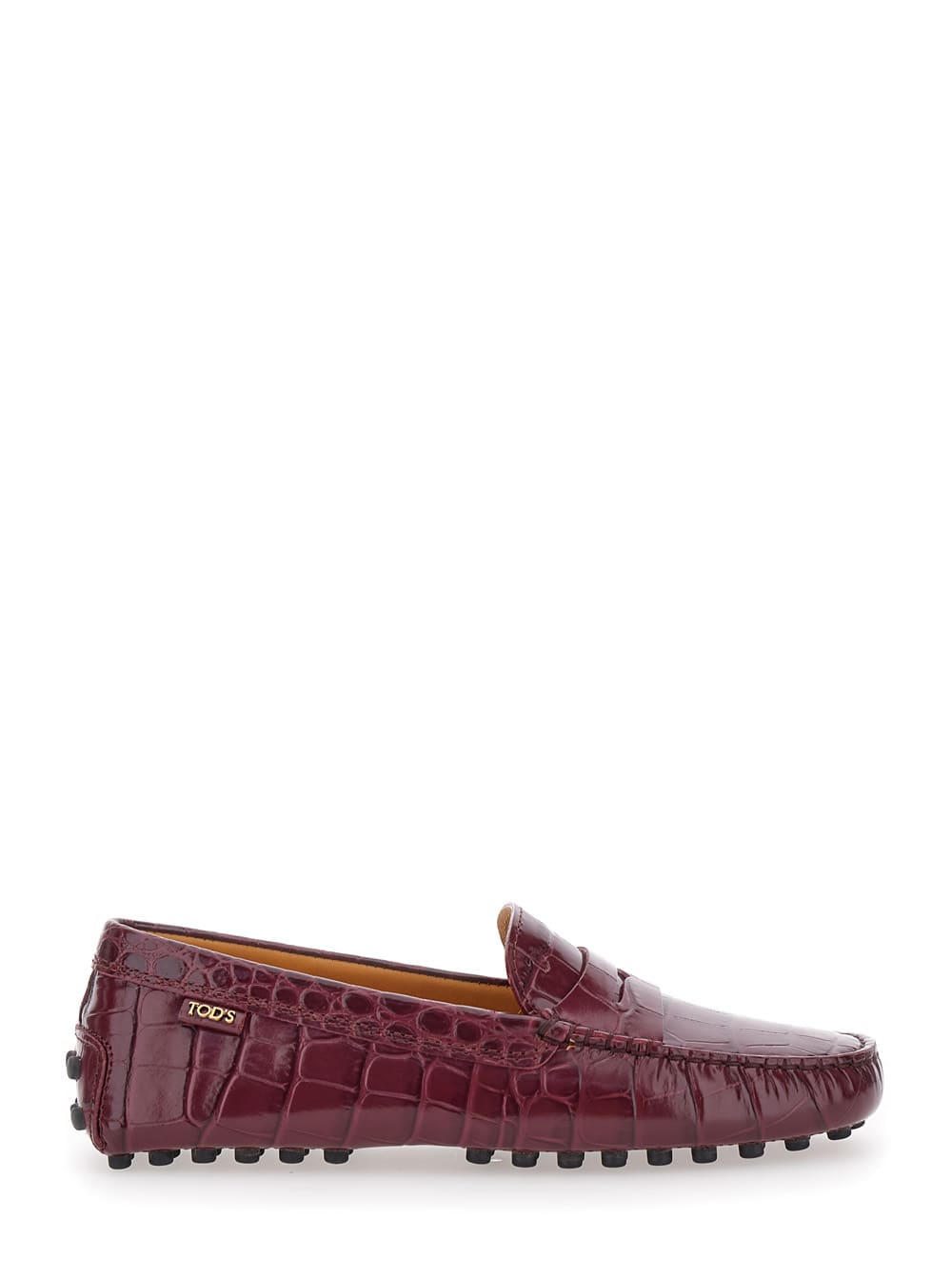 Shop Tod's Gommino Bordeaux Driving Shoes With Embossed Logo In Croco Print Leather Woman