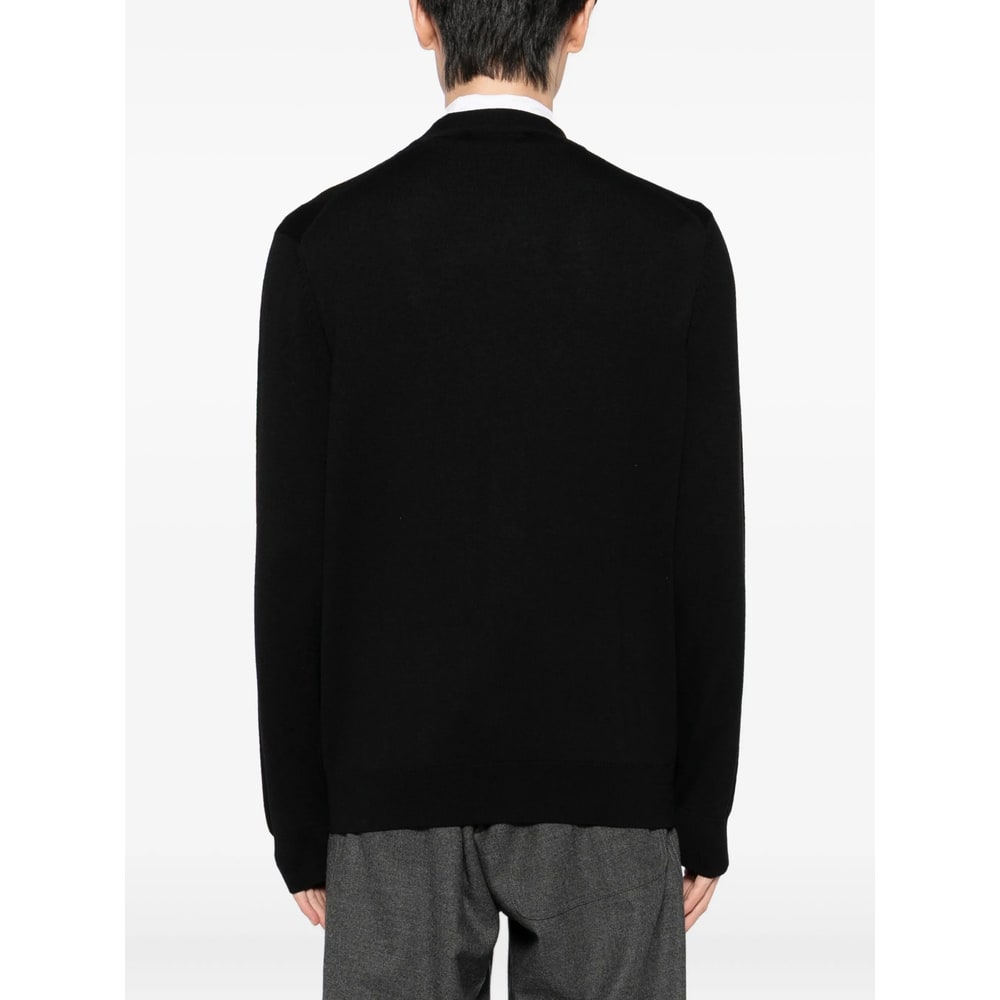 Maison Kitsuné Long Sleeve Wool Cardigan In Black