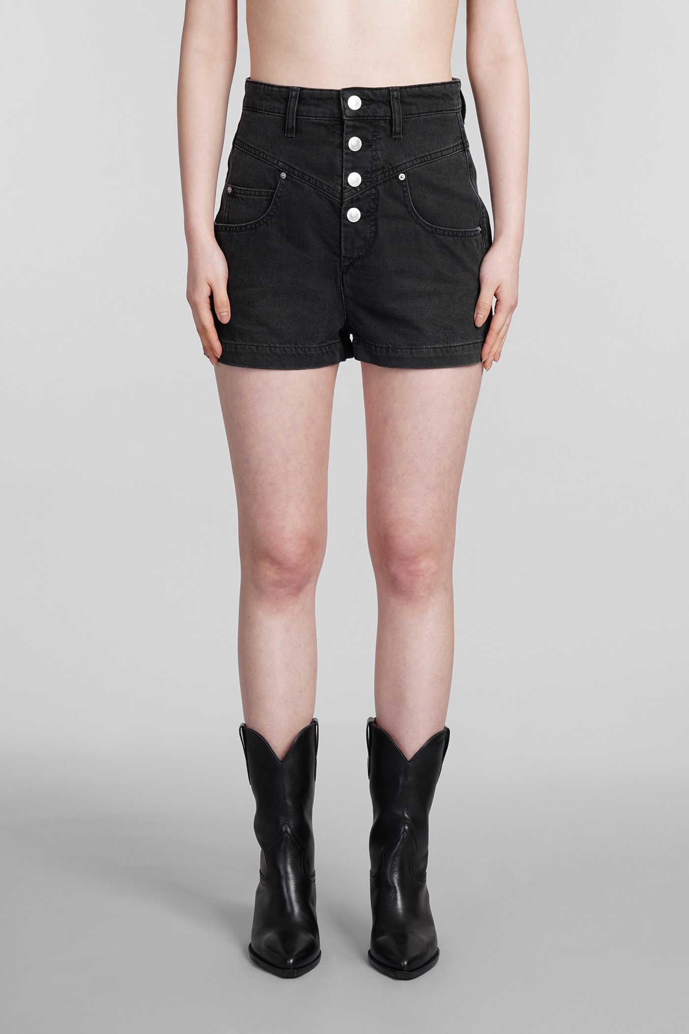 MARANT ETOILE JOVANY SHORTS IN BLACK COTTON