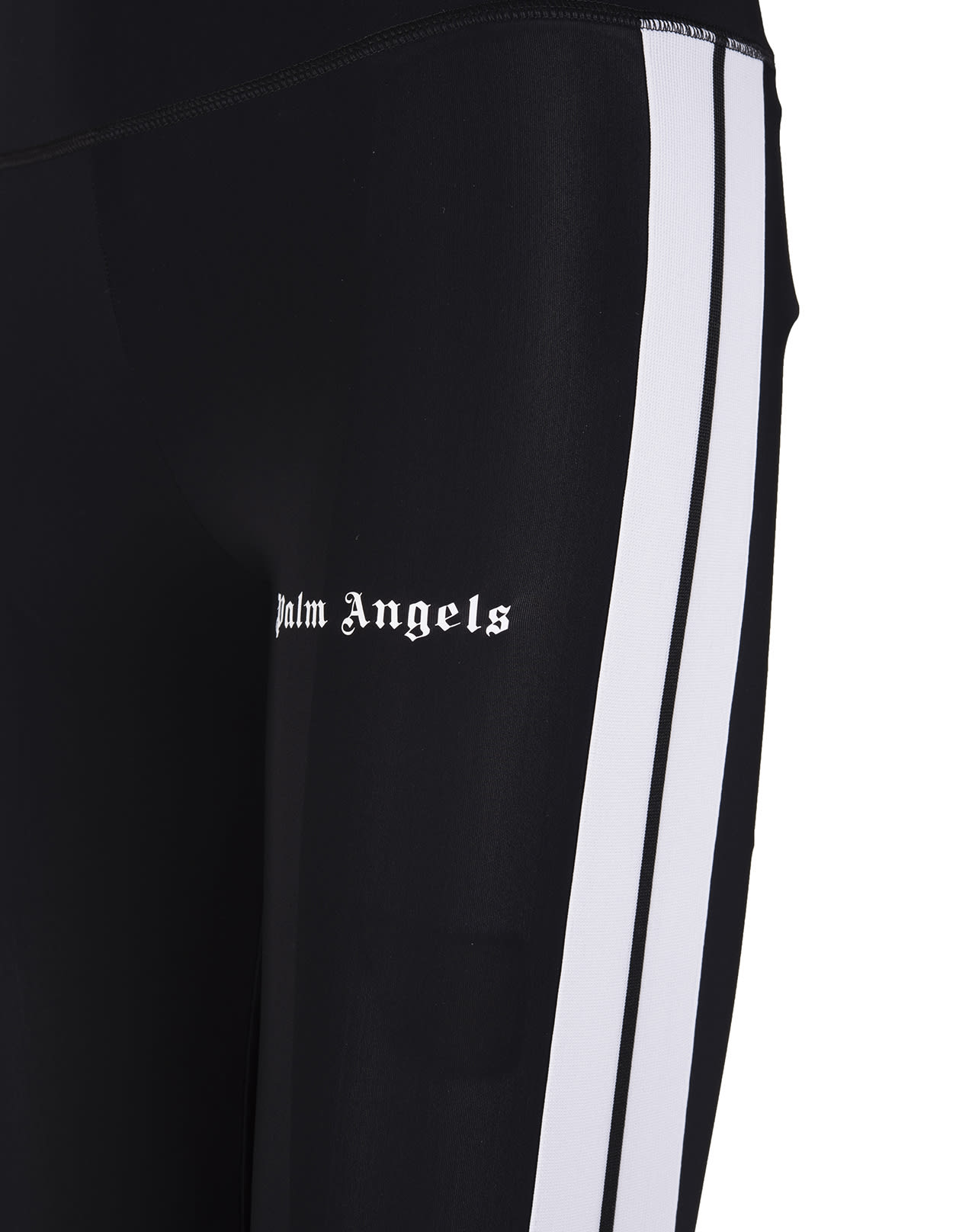 Shop Palm Angels Woman Black Leggings With Contrast Logo And Side Bands