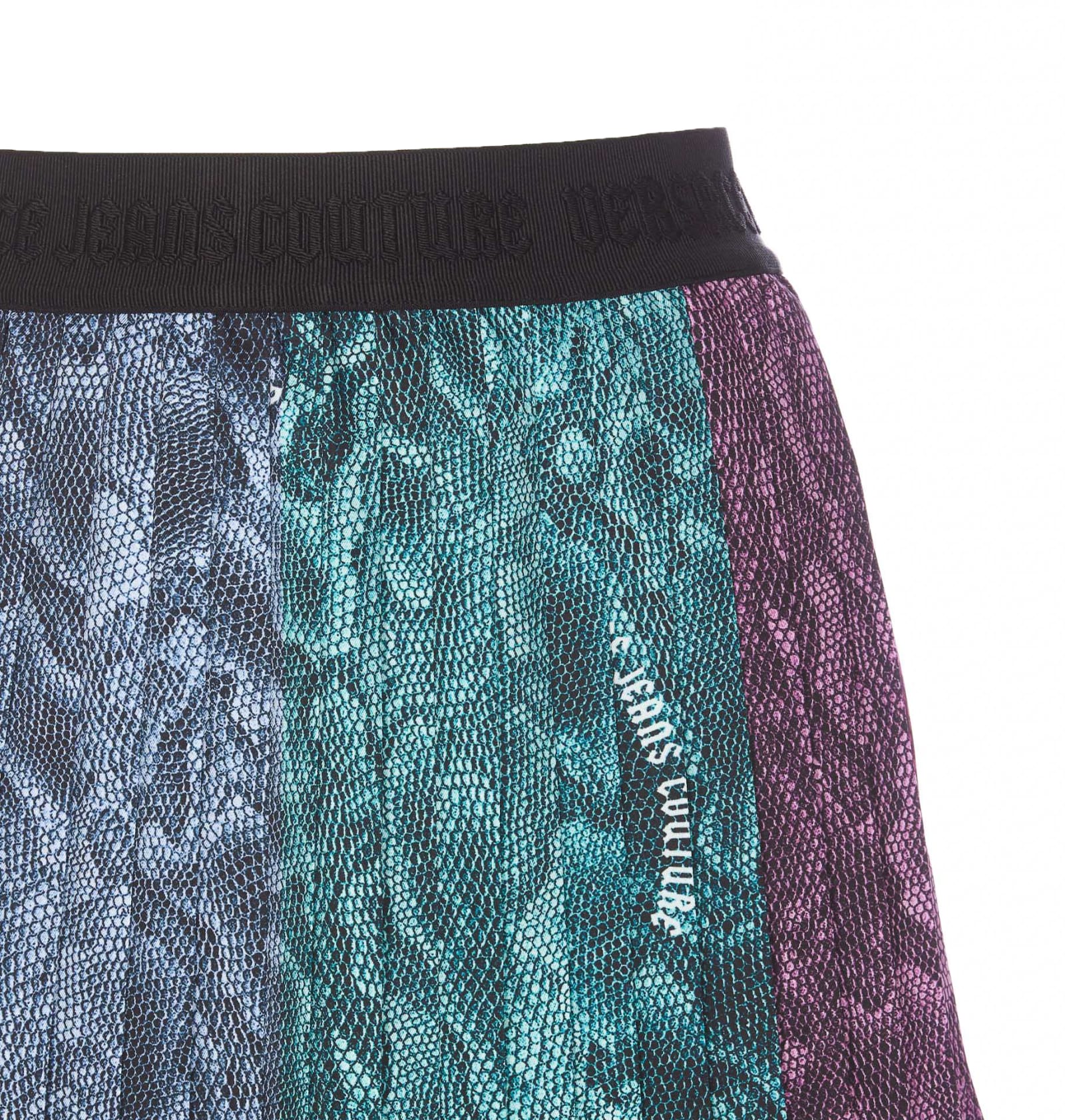 Shop Versace Jeans Couture Logomania Pleated Mini Skirt In Multicolour