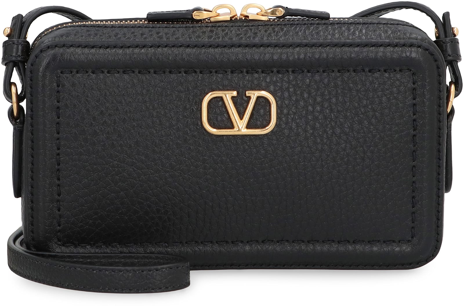 Valentino Garavani Alltime Leather Mini Crossbody Bag In Black