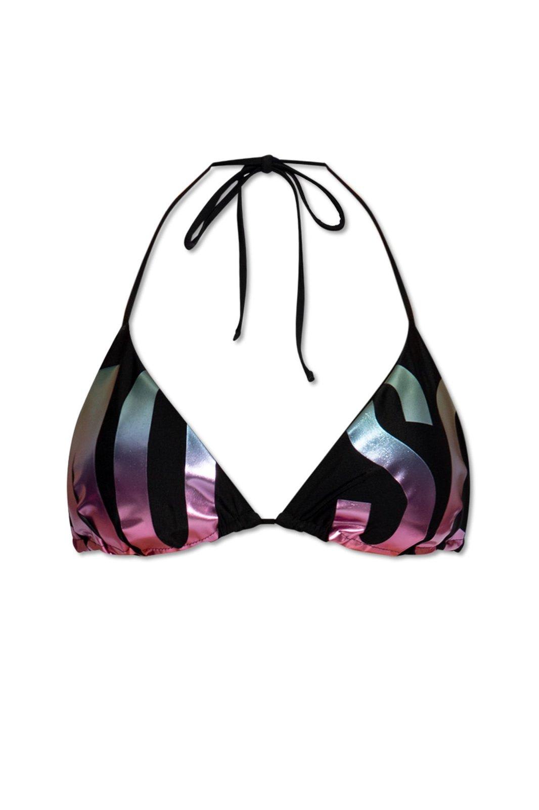 Moschino Logo-printed Rear Tied Halterneck Bikini Top In Black